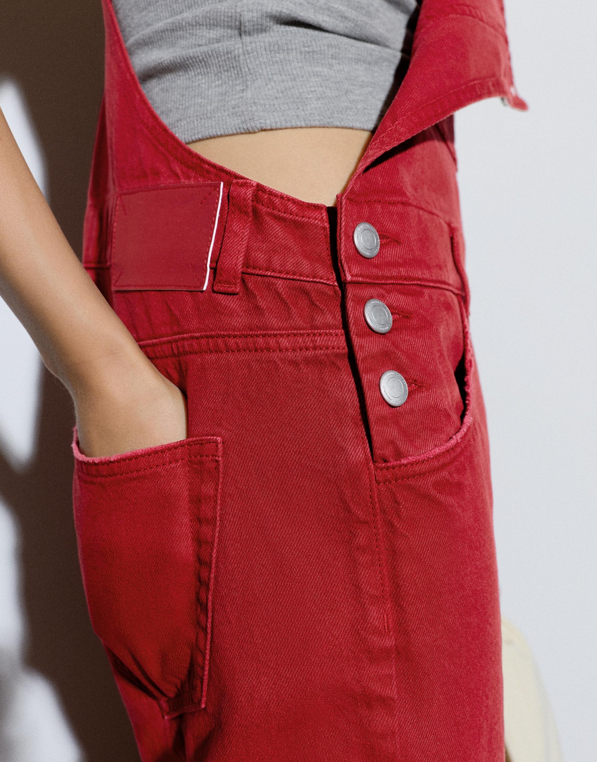 Long denim dungarees — Burgundy