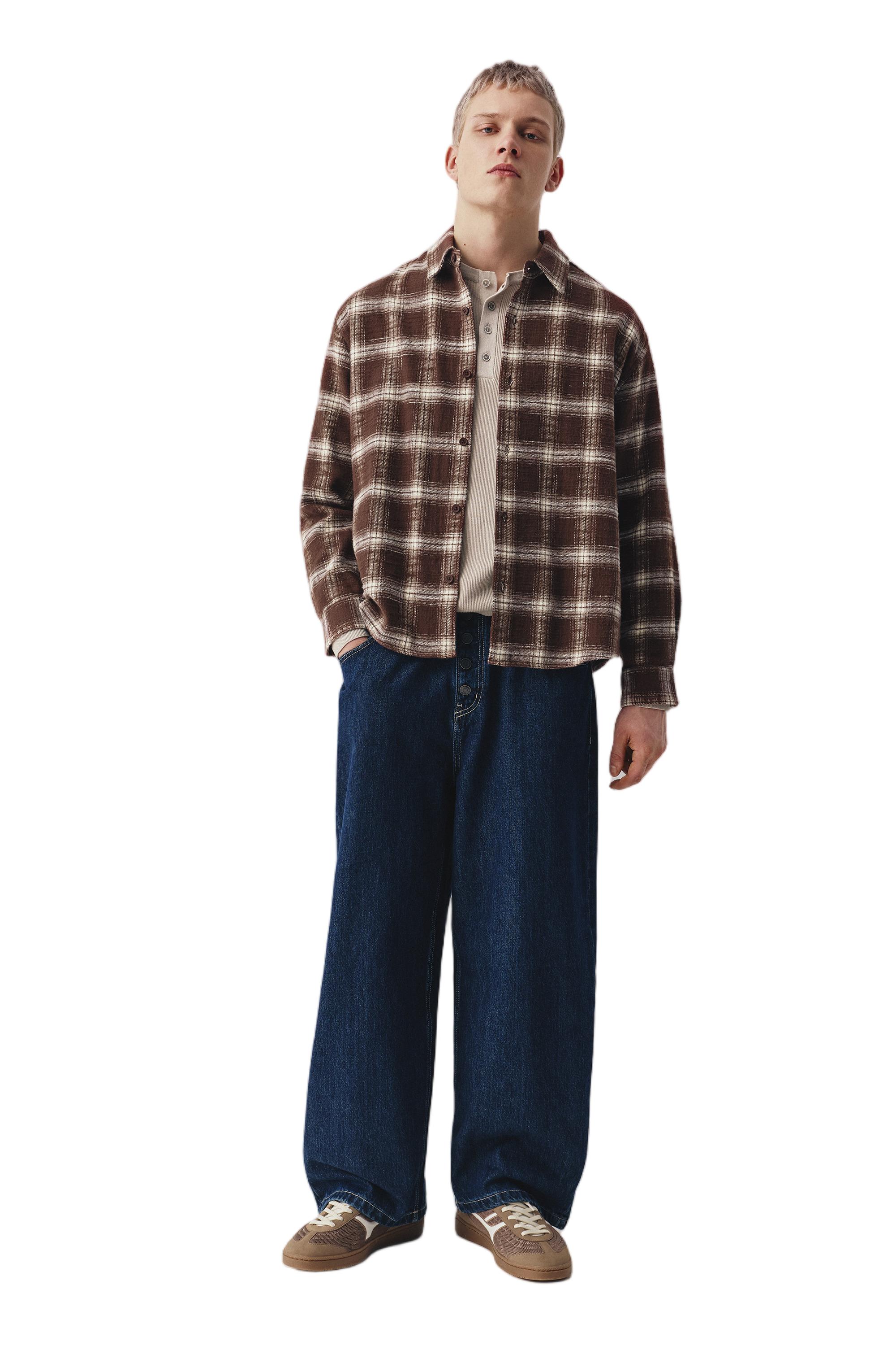 Long sleeve check shirt — Brown