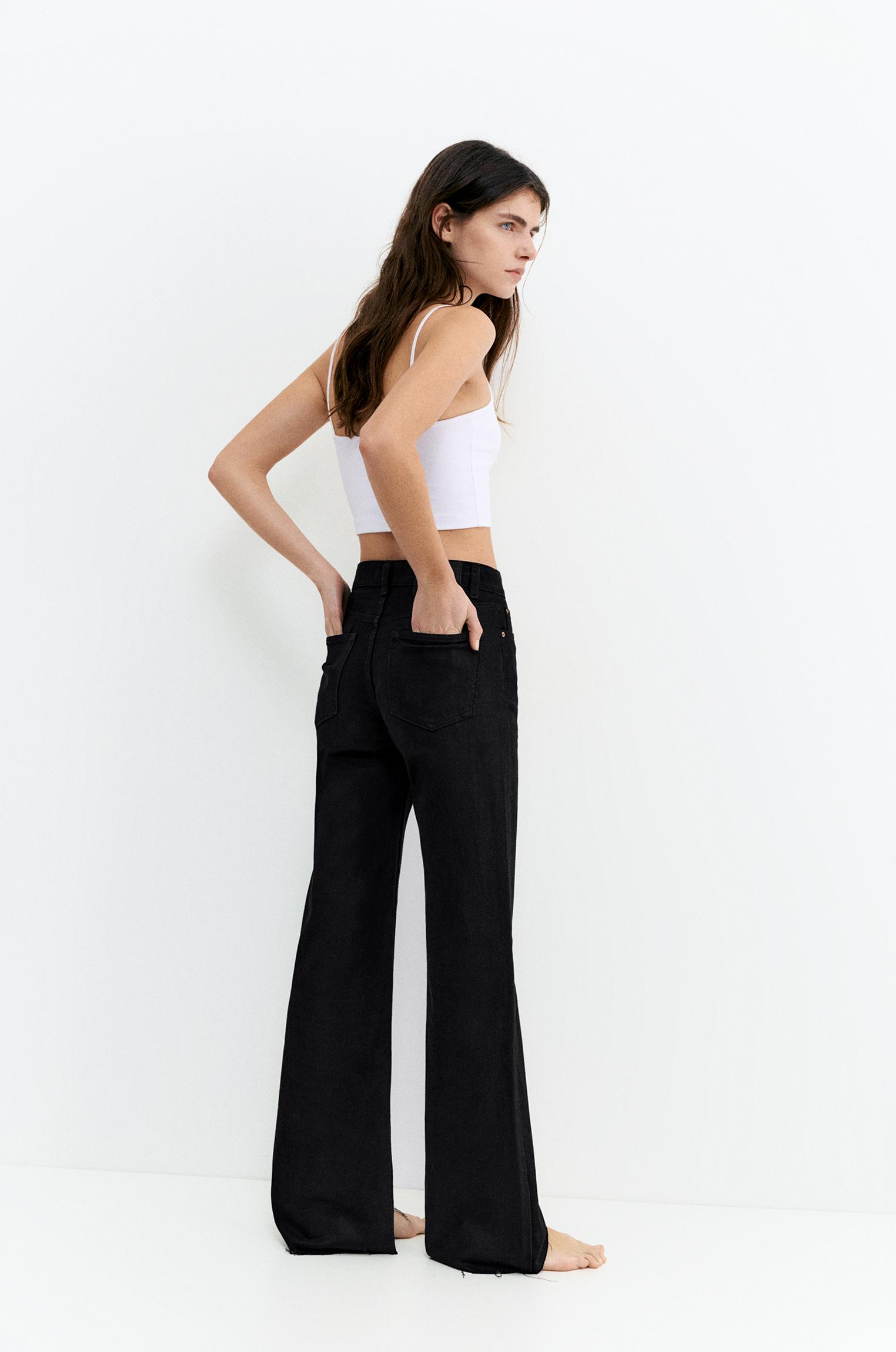 High-waist wide straight-leg jeans — Black marl