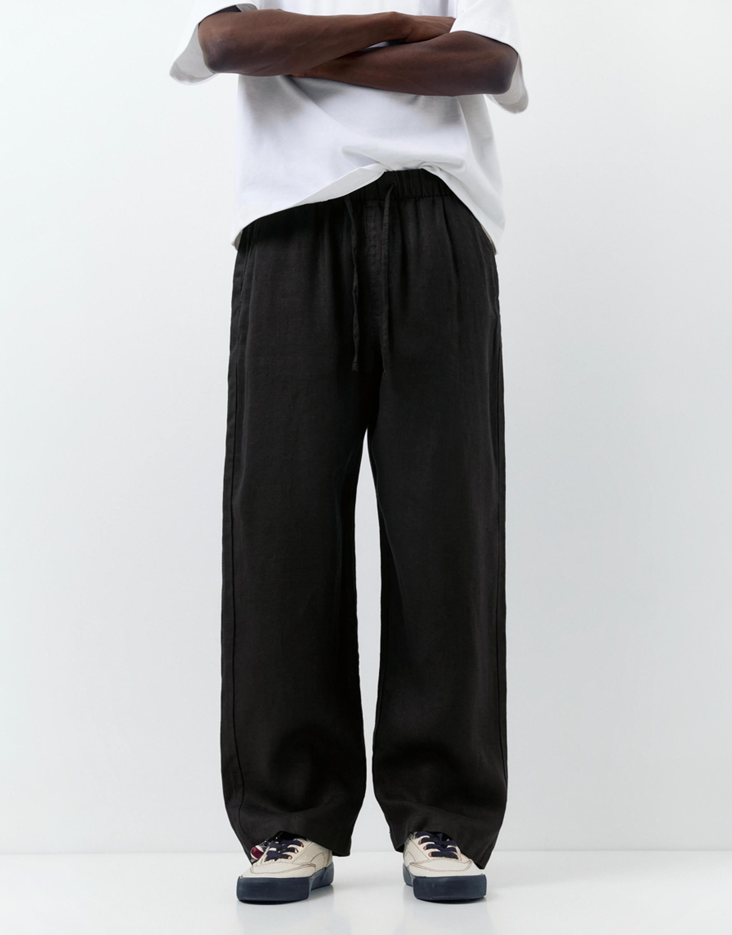 100% linen jogger trousers — Black