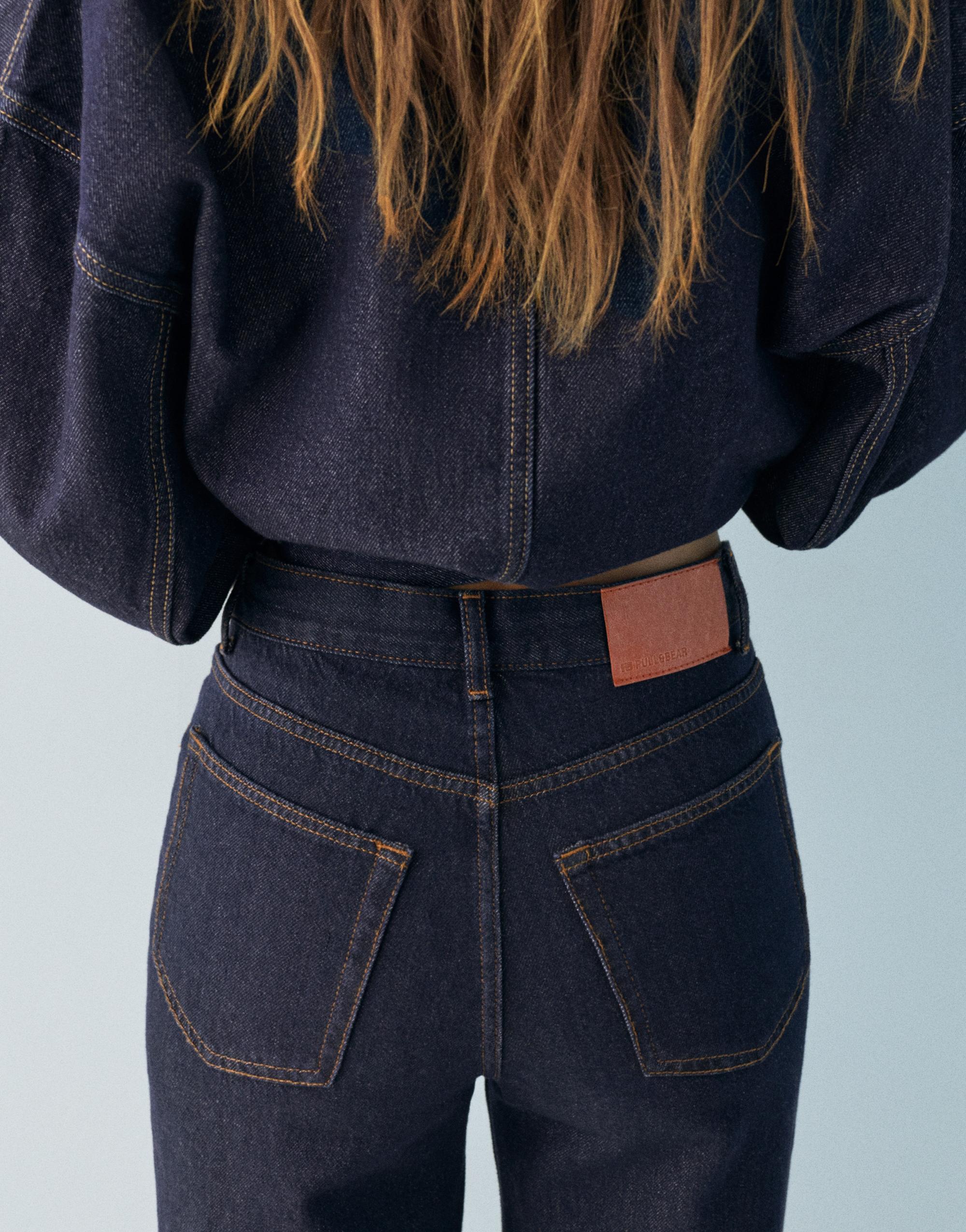 Wide leg jeans with crossover waistband — Navy