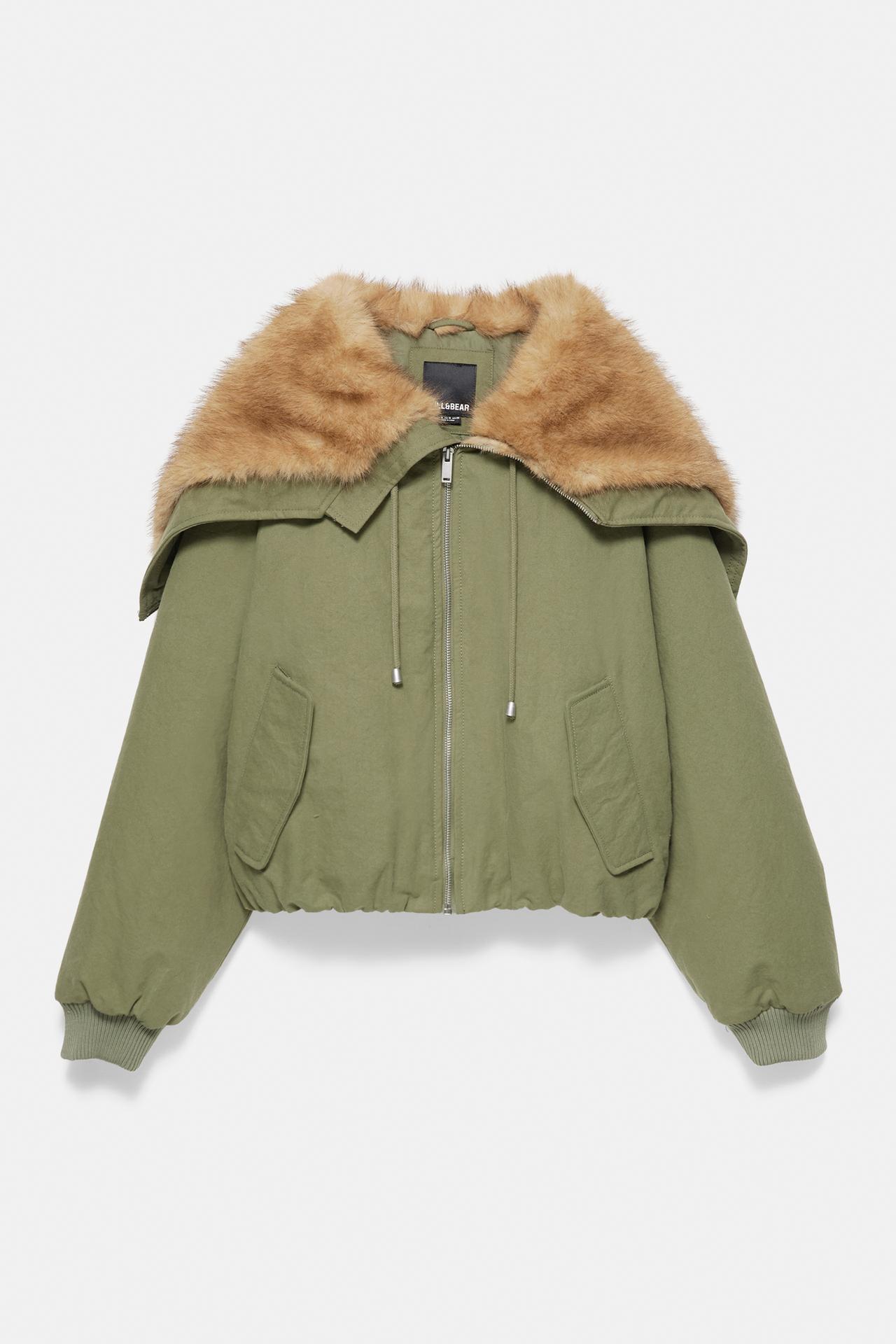 Parka with faux fur collar — Khaki
