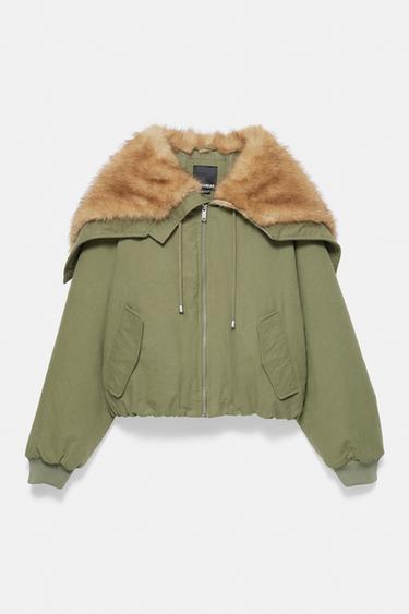 Parka with faux fur collar — Khaki 6