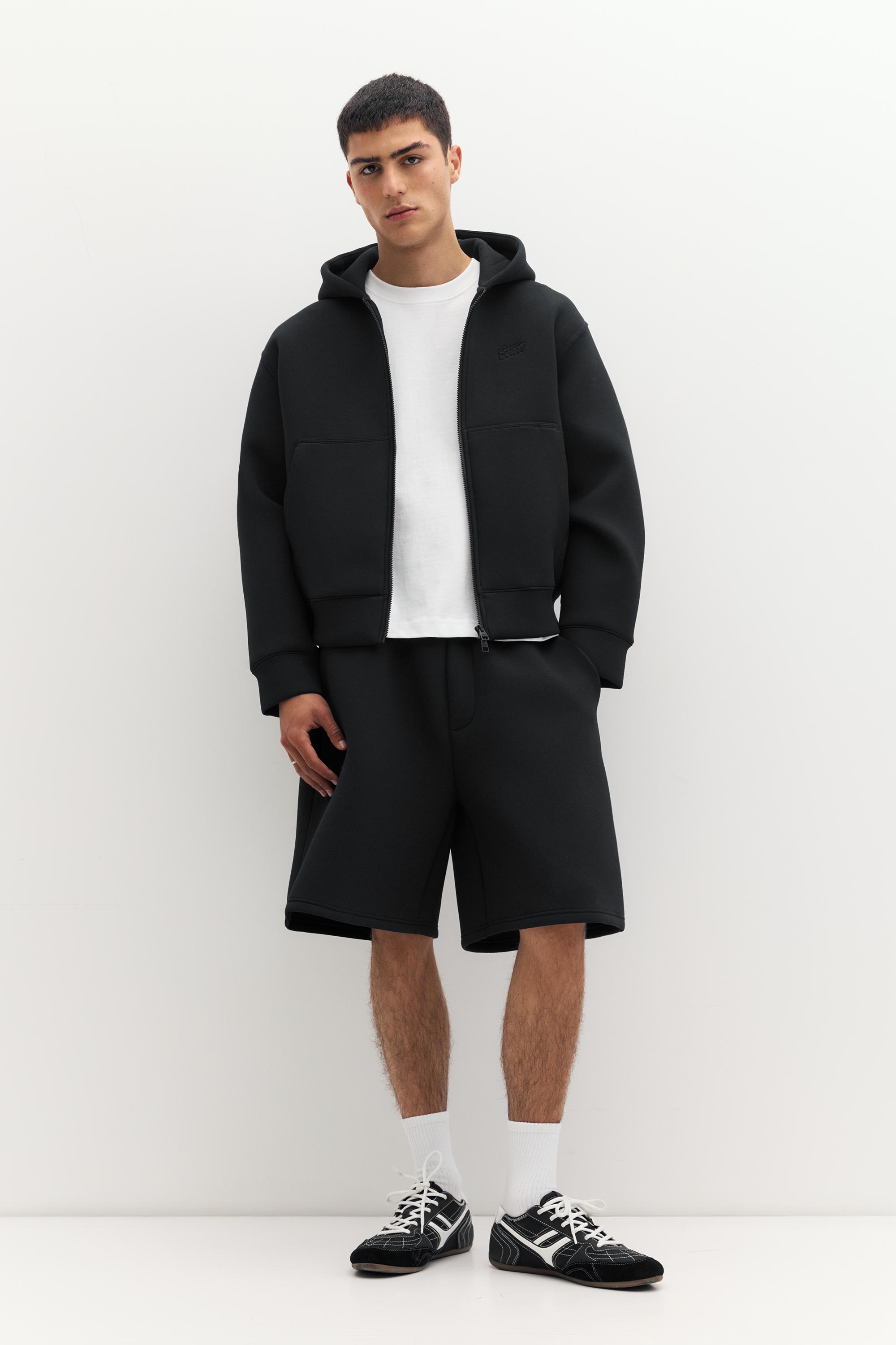 Neoprene-effect hoodie — Black