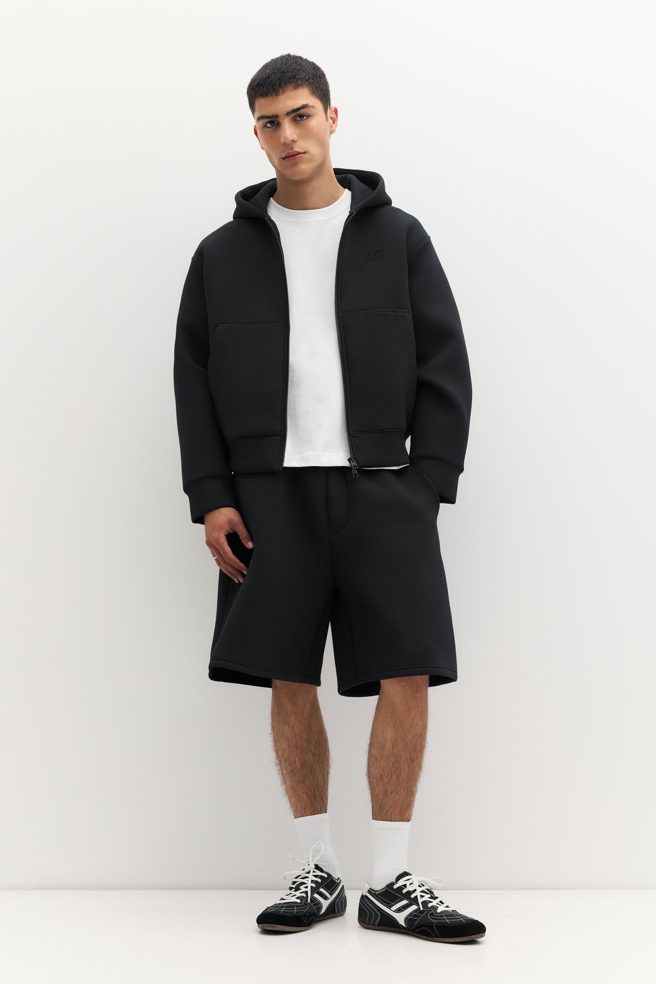 Neoprene-effect hoodie — Black