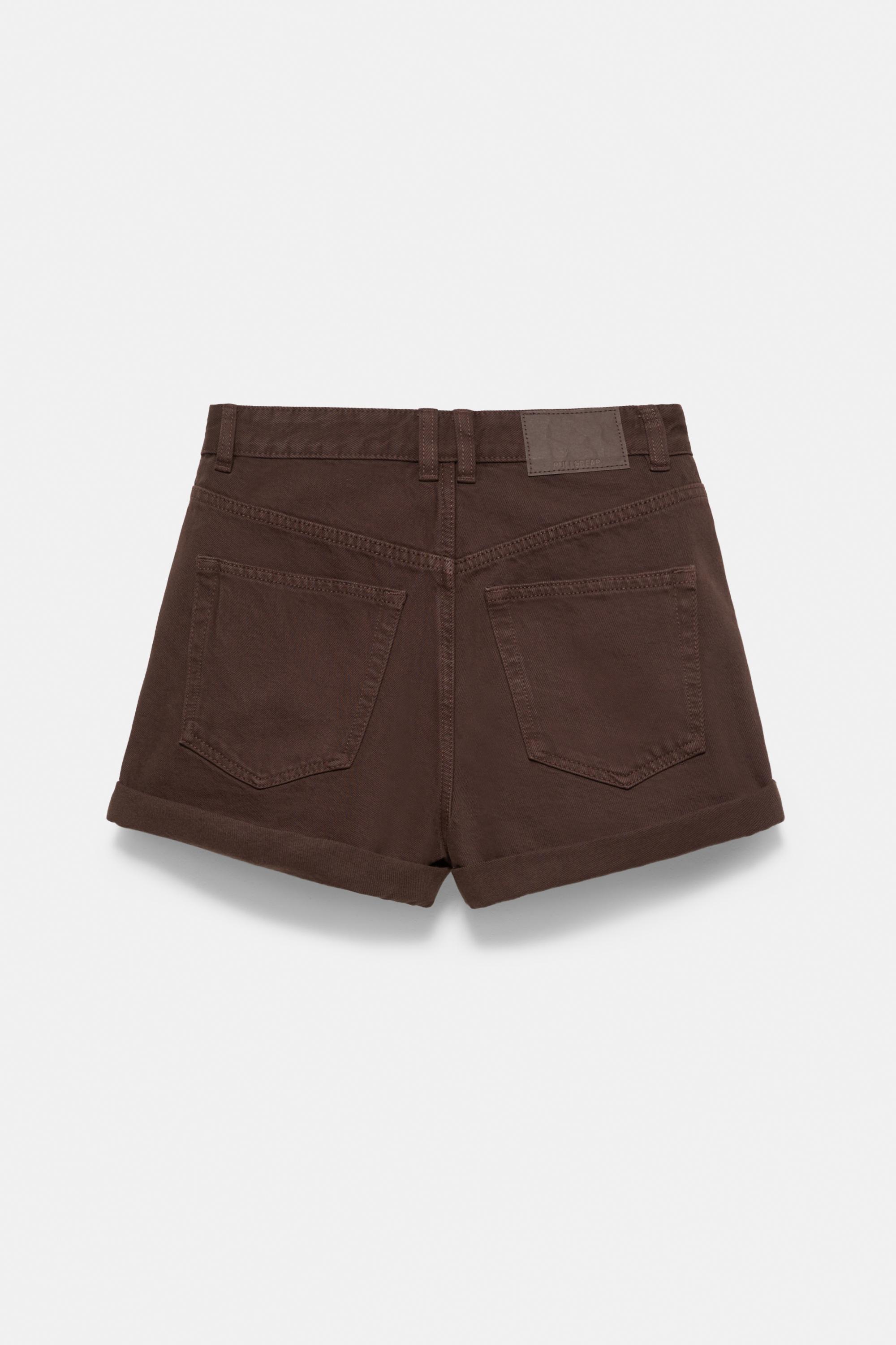 Denim mom fit shorts with turn-up hems — Brown