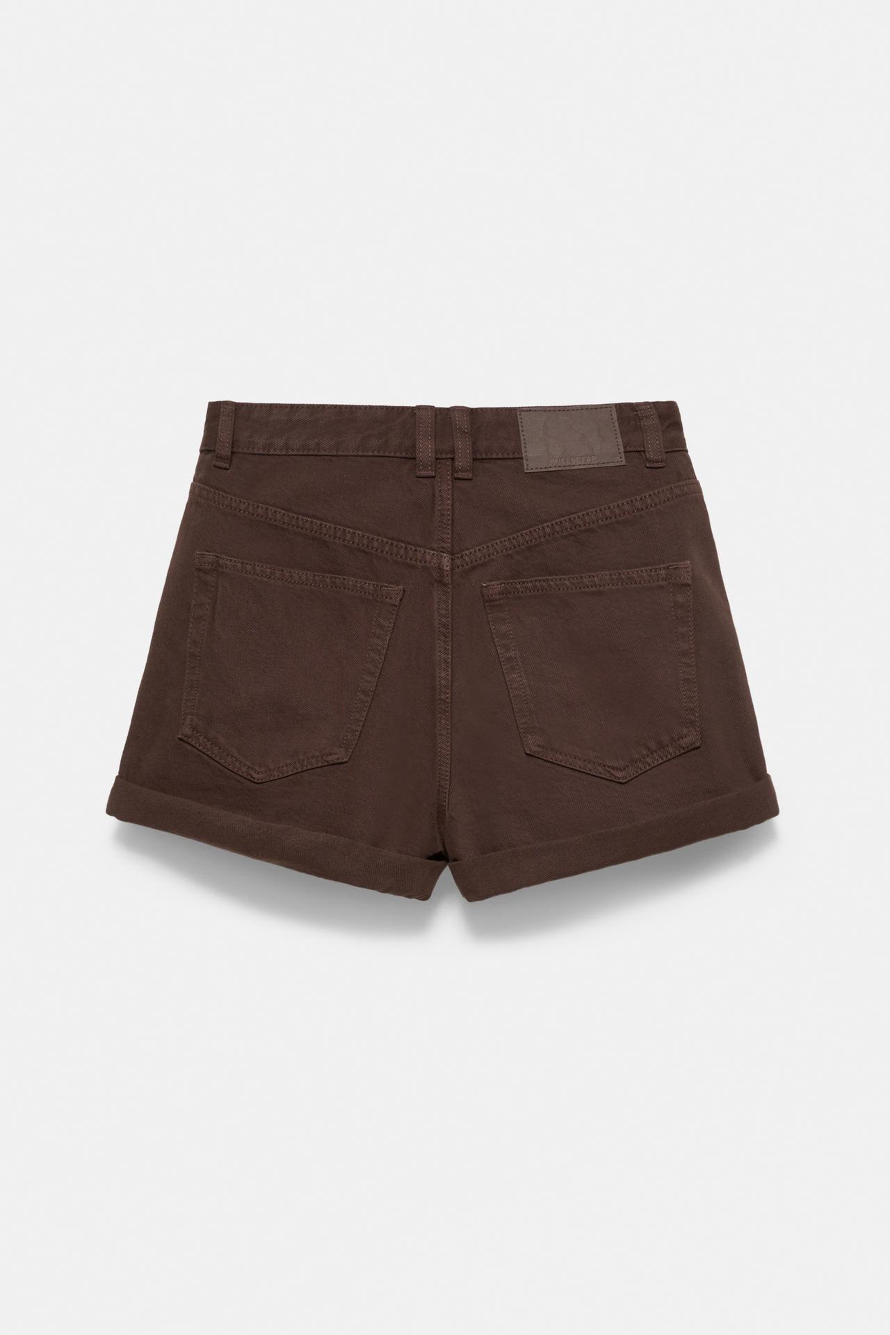 Denim mom fit shorts with turn-up hems — Brown