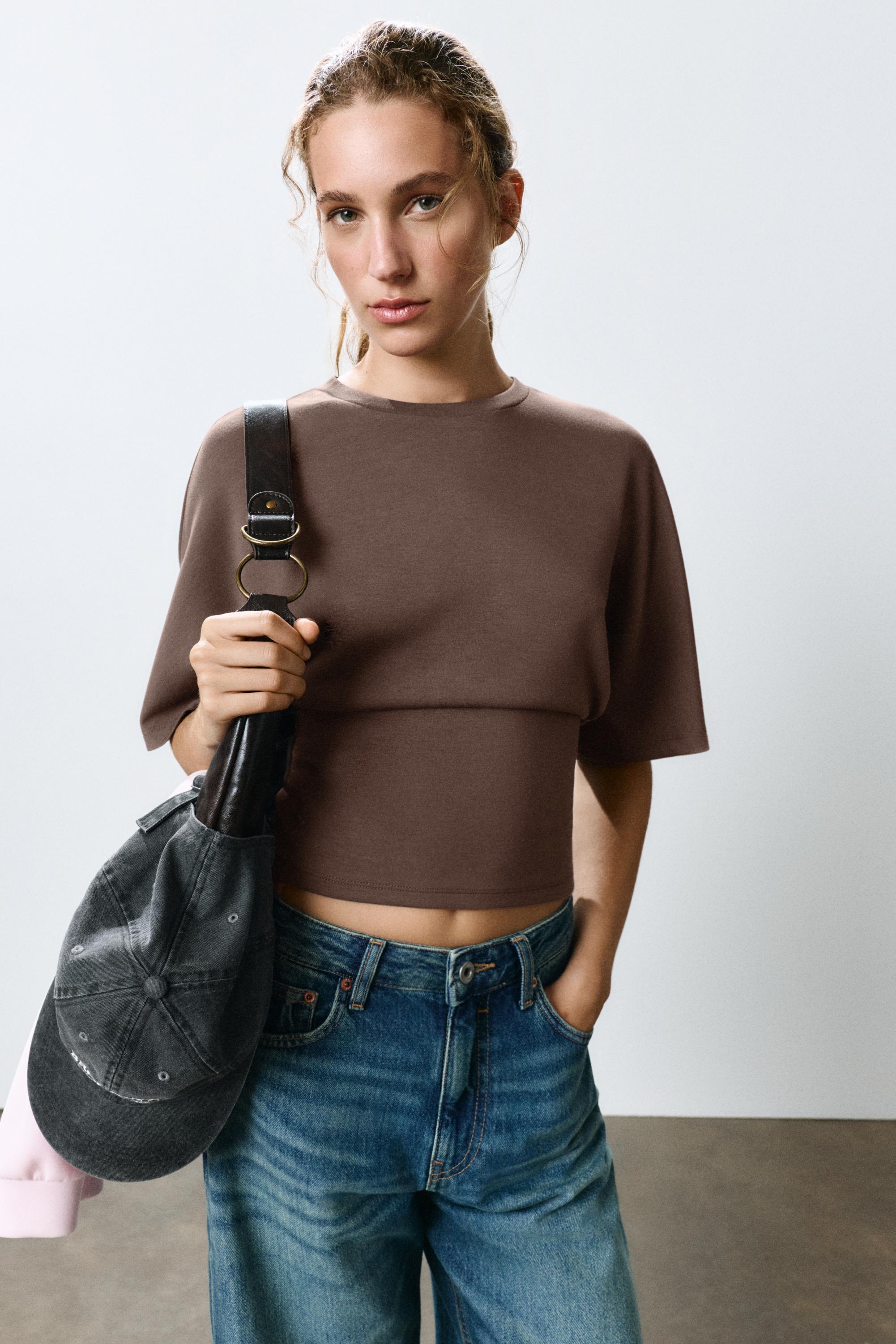 Modal batwing sleeve T-shirt — Brown