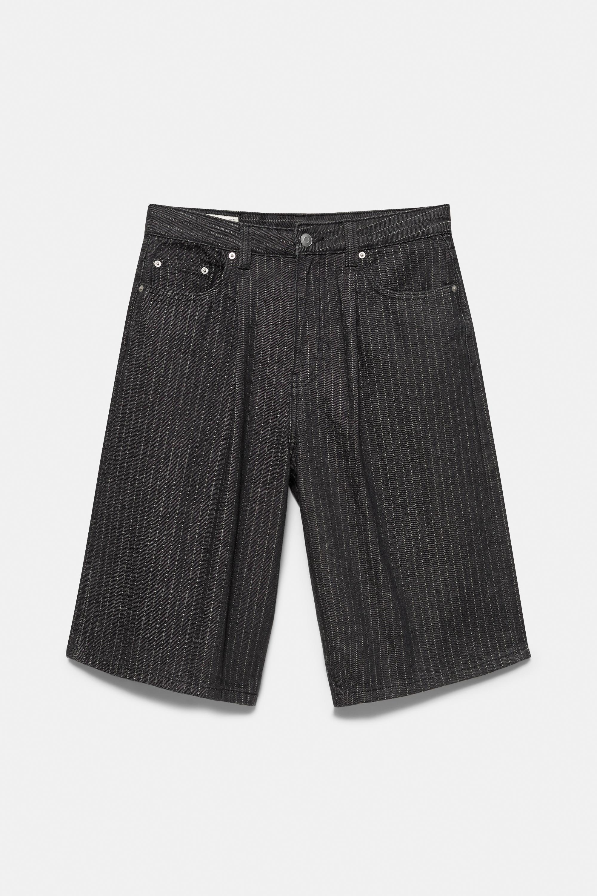Pinstripe skater denim Bermuda shorts — Black