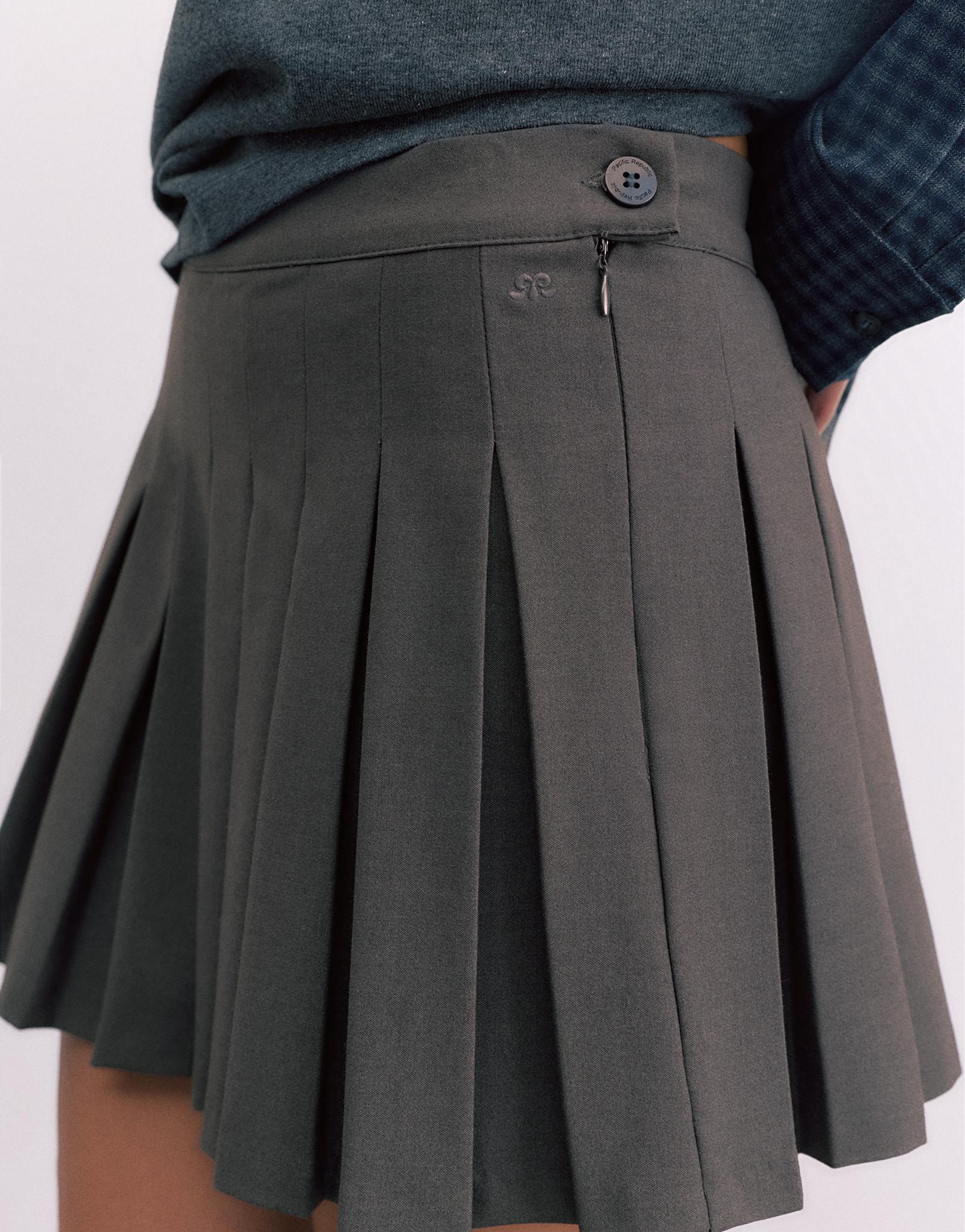 Pleated mini skirt — Grey marl