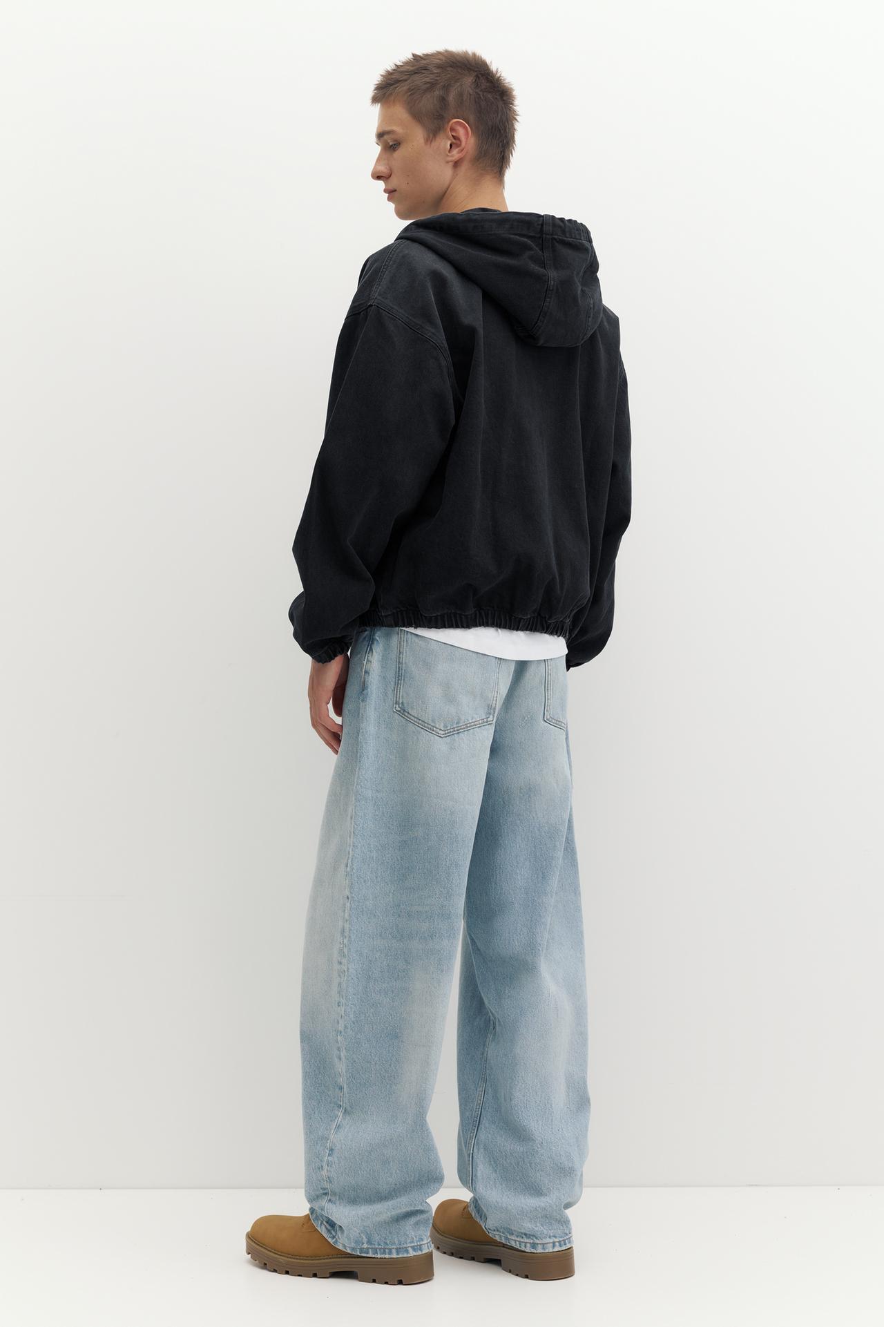 STWD hooded zip-up denim jacket — Faded black