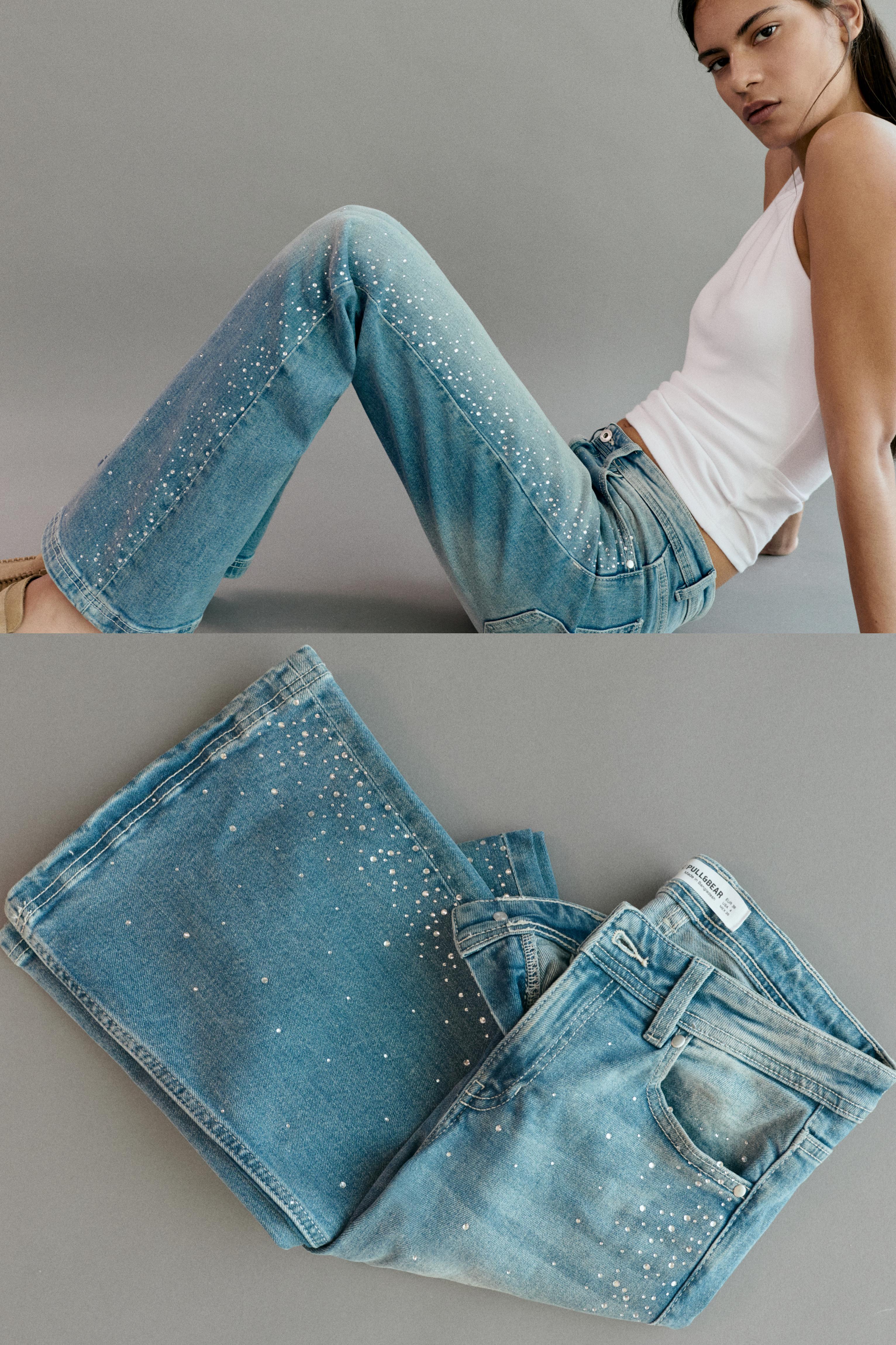 Rhinestone boot-cut jeans — Medium blue
