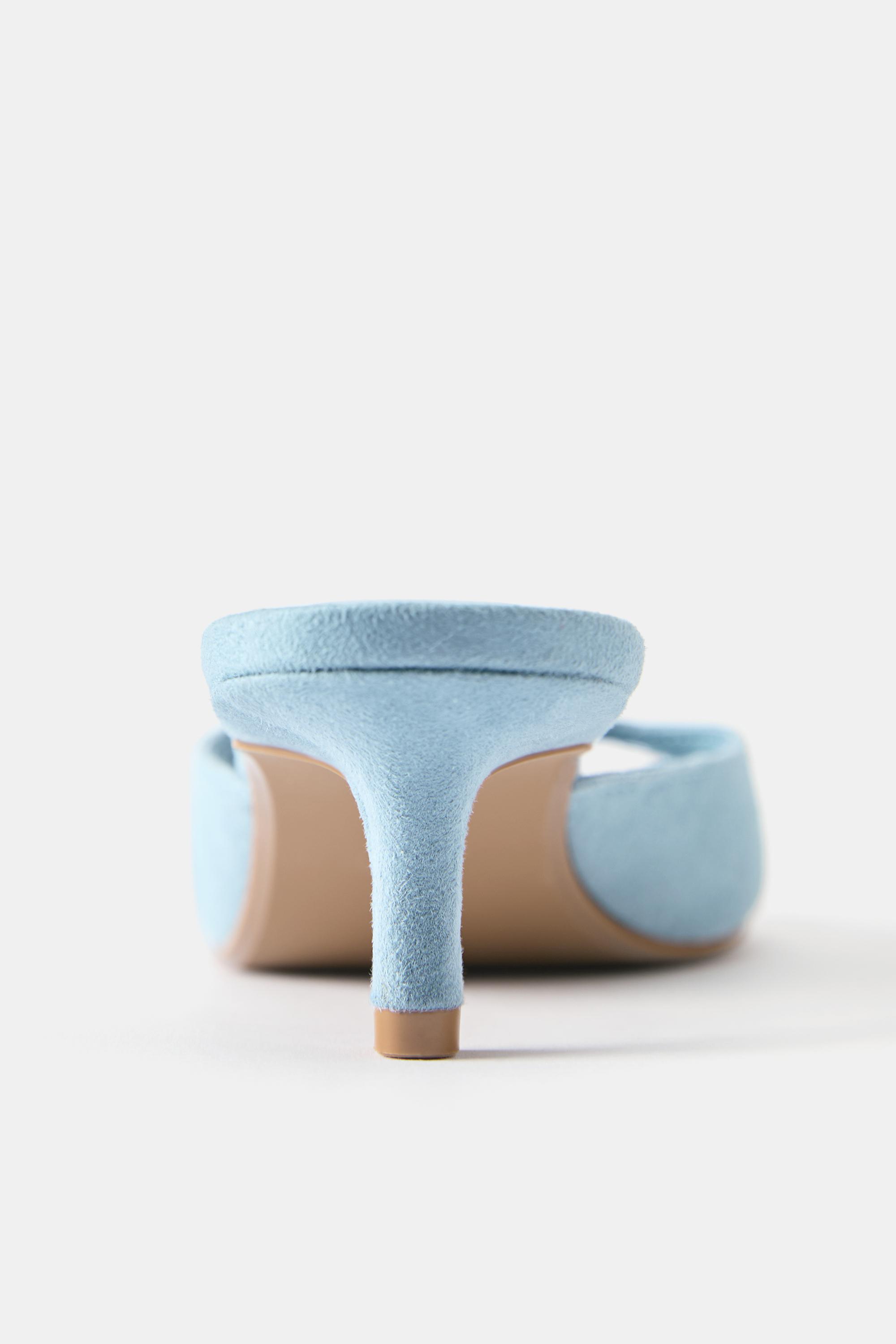 Leather buckled heeled mules — Blue