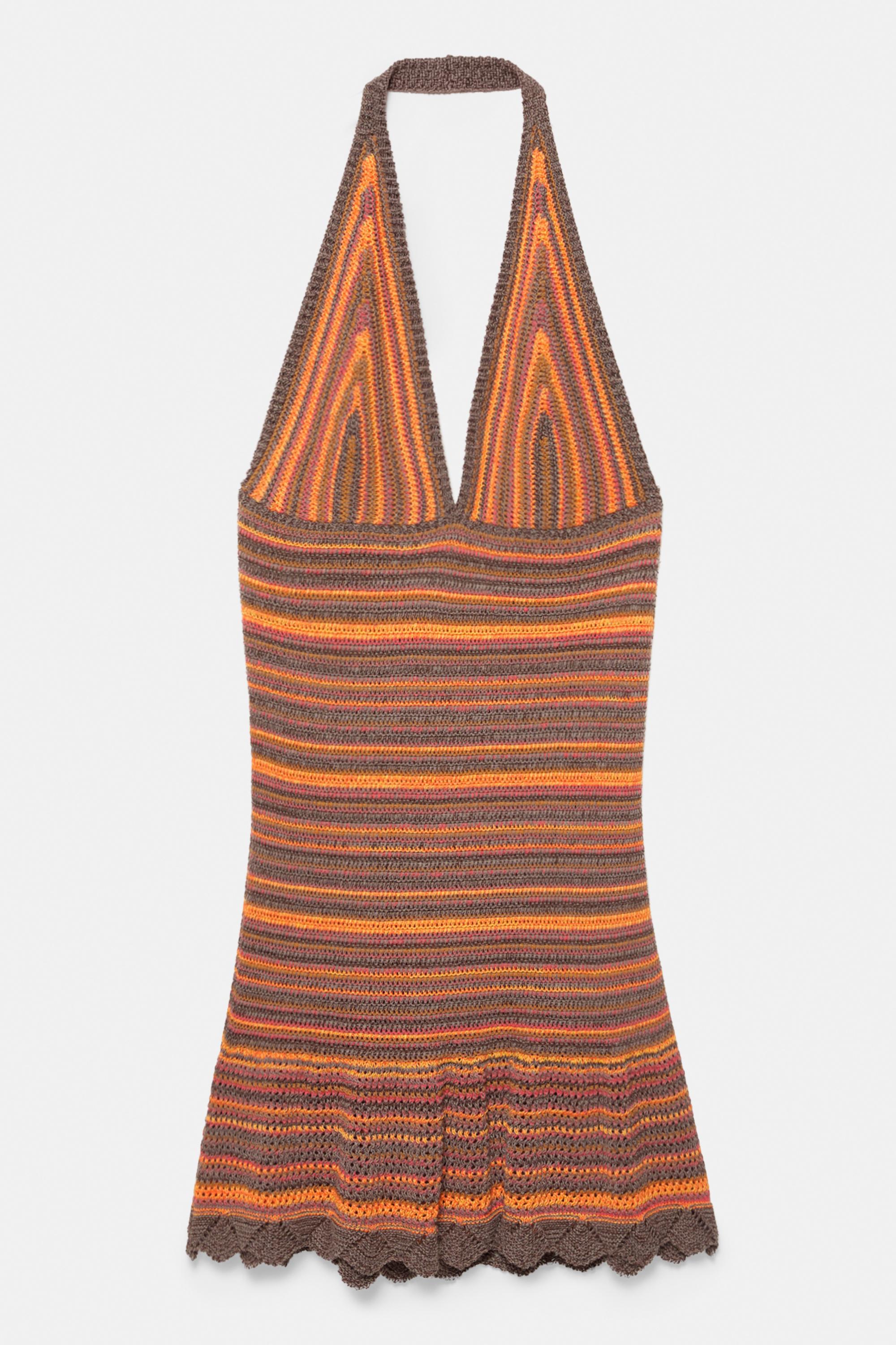 Short striped crochet dress — Orange