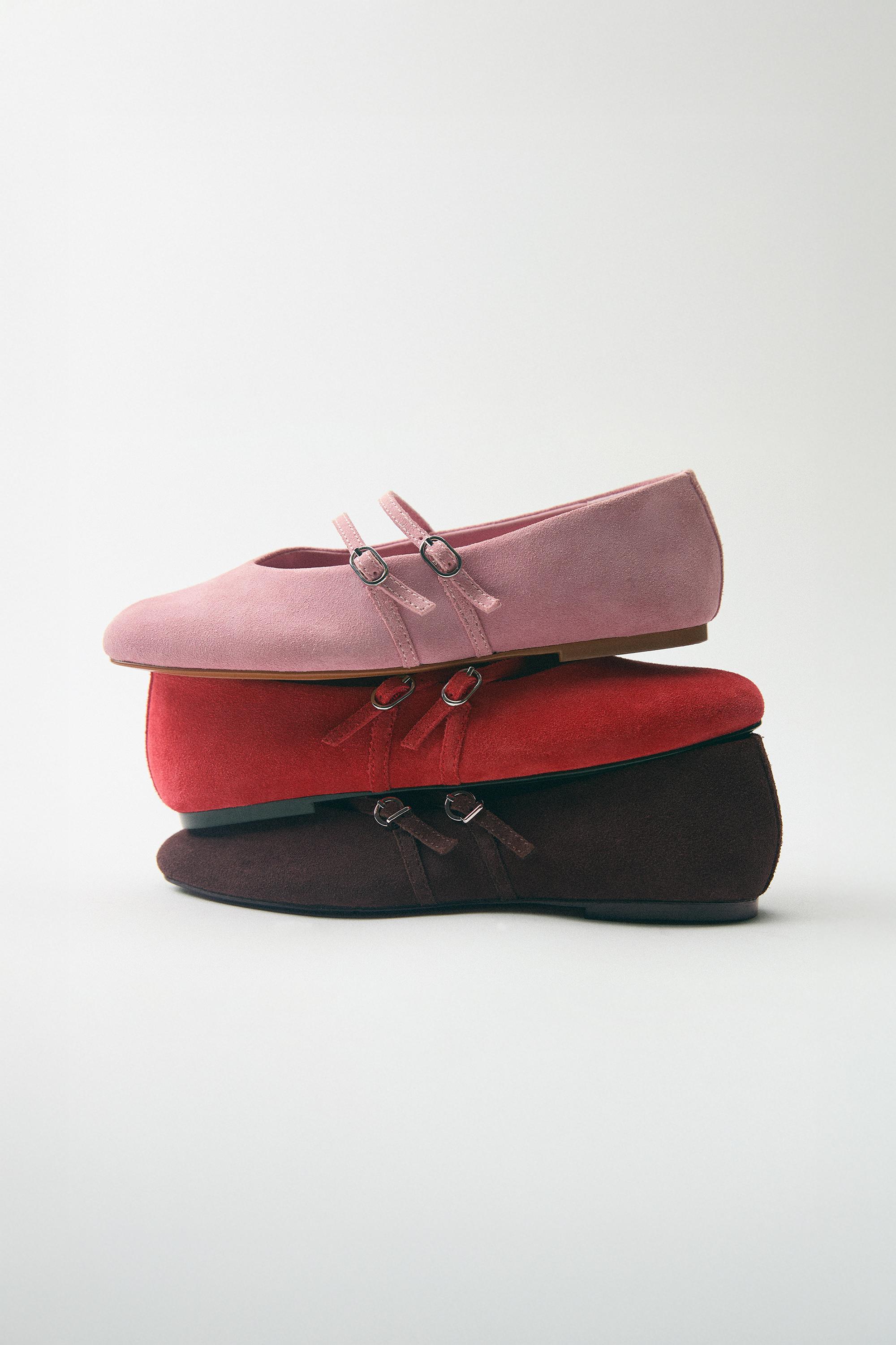 Leather strap ballerinas — Pink