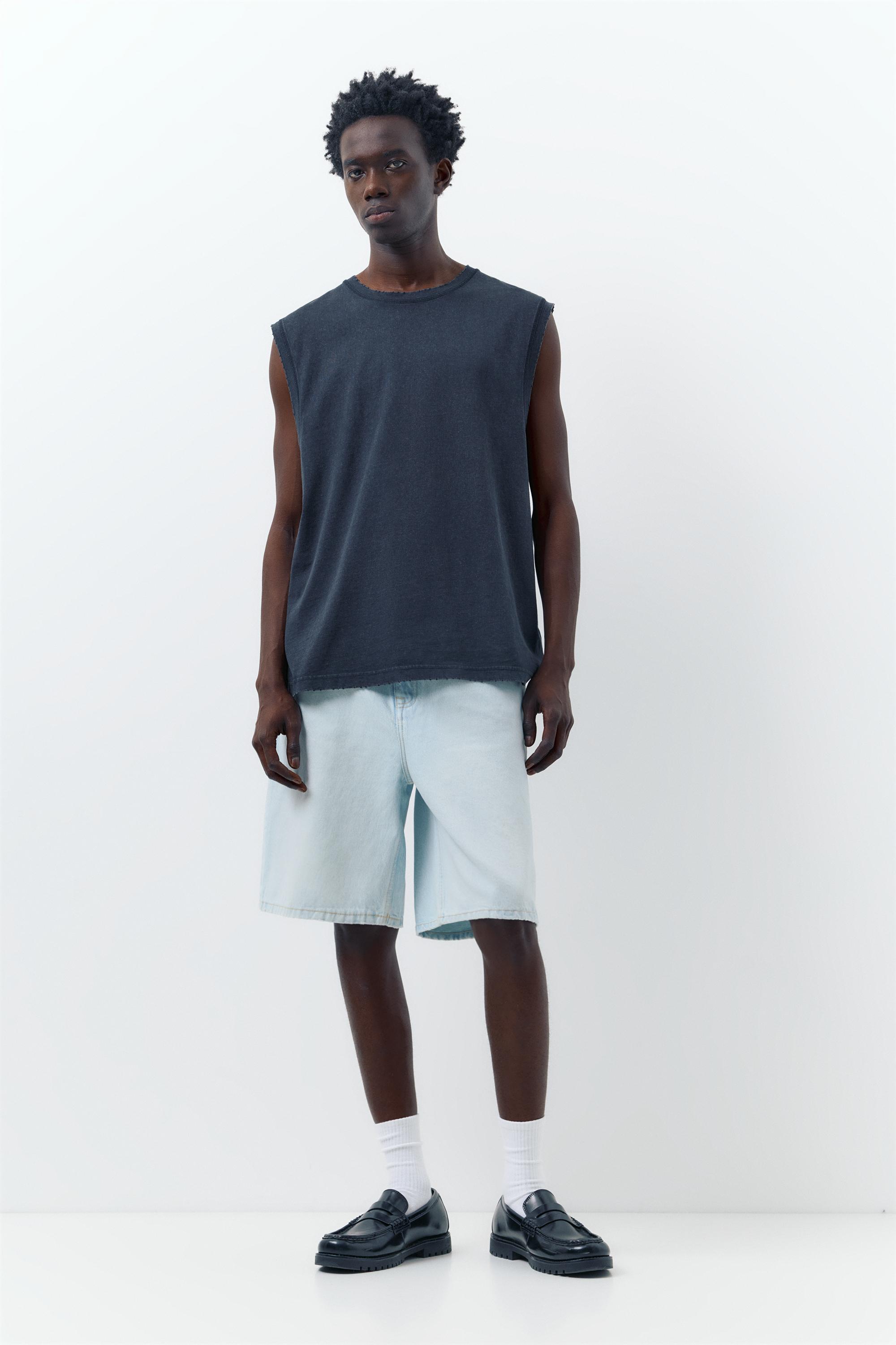Baggy relaxed fit denim Bermuda shorts — Pale indigo