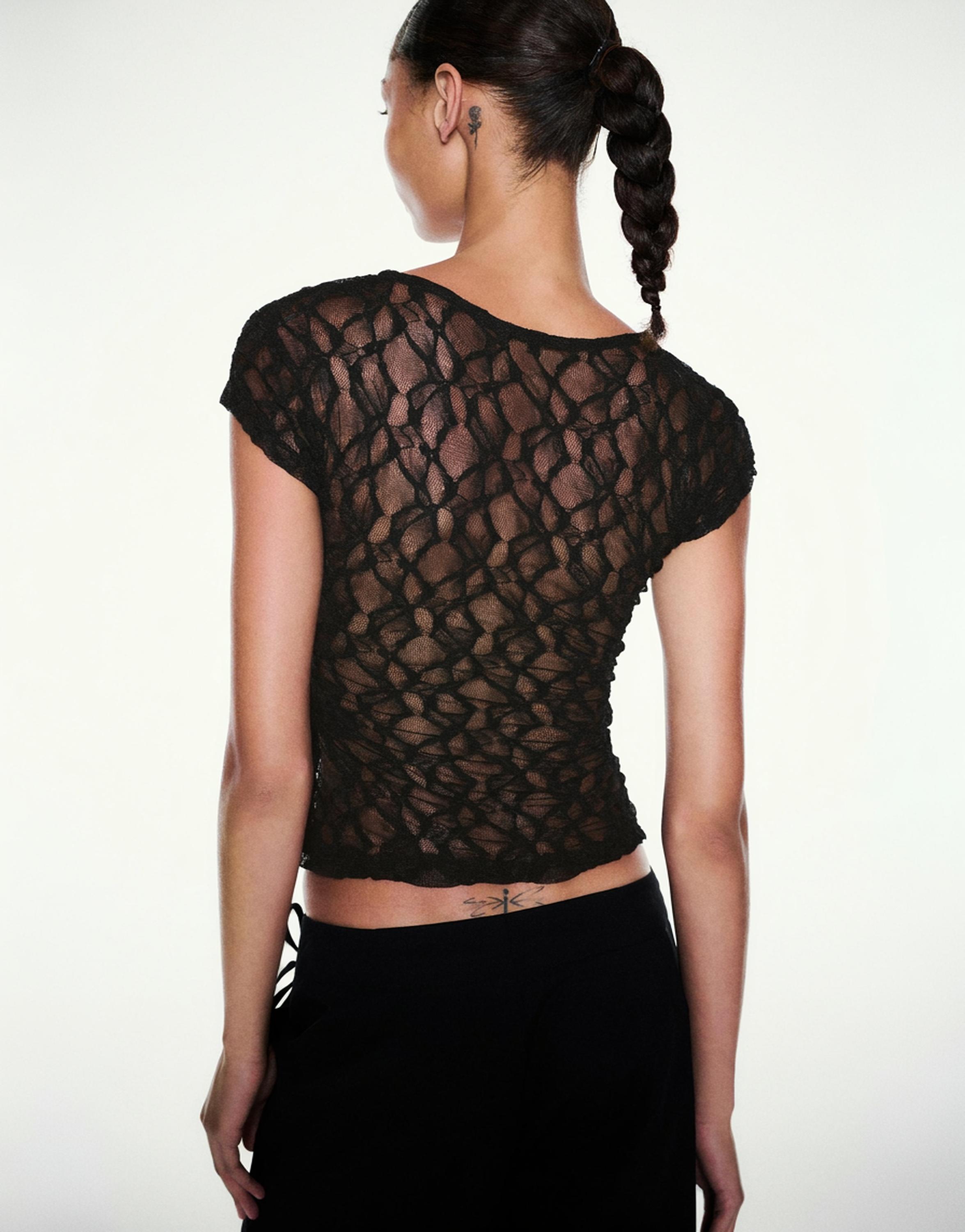 Studded lace T-shirt — Black