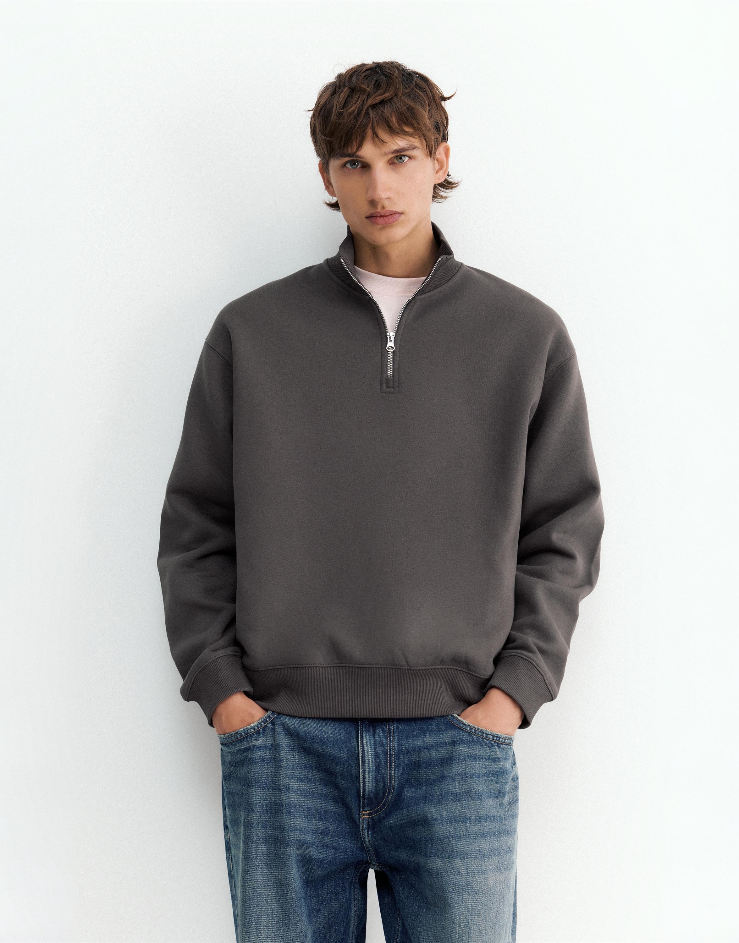 Quarter-zip sweatshirt — Anthracite grey