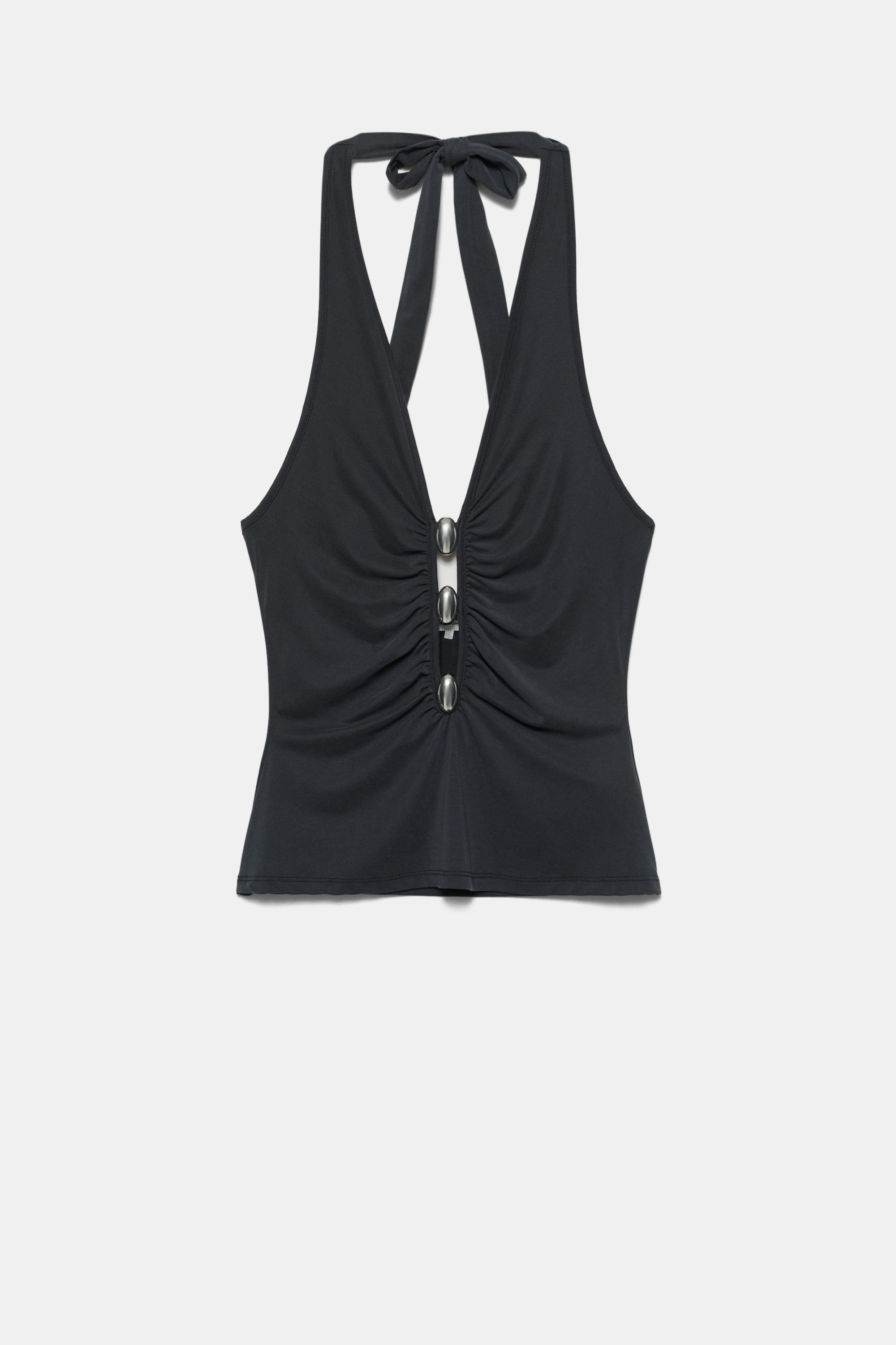 Halter top with metallic details — Dark grey