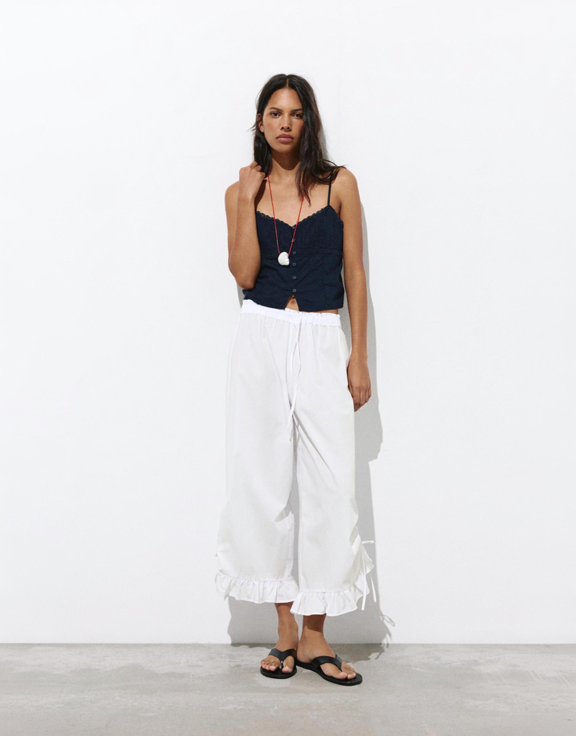 Ruffle bow sarouel trousers — White