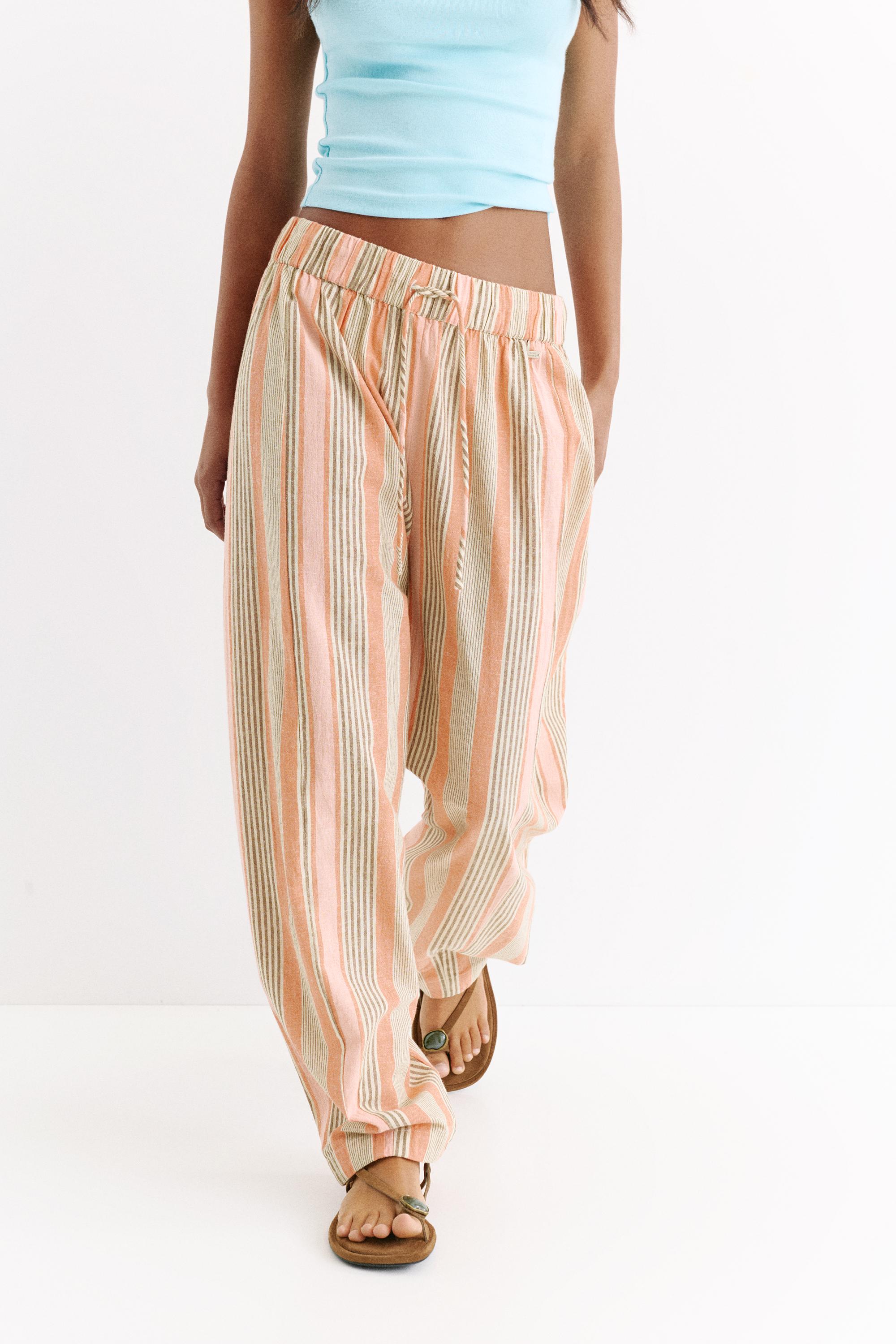 Striped barrel trousers — Salmon