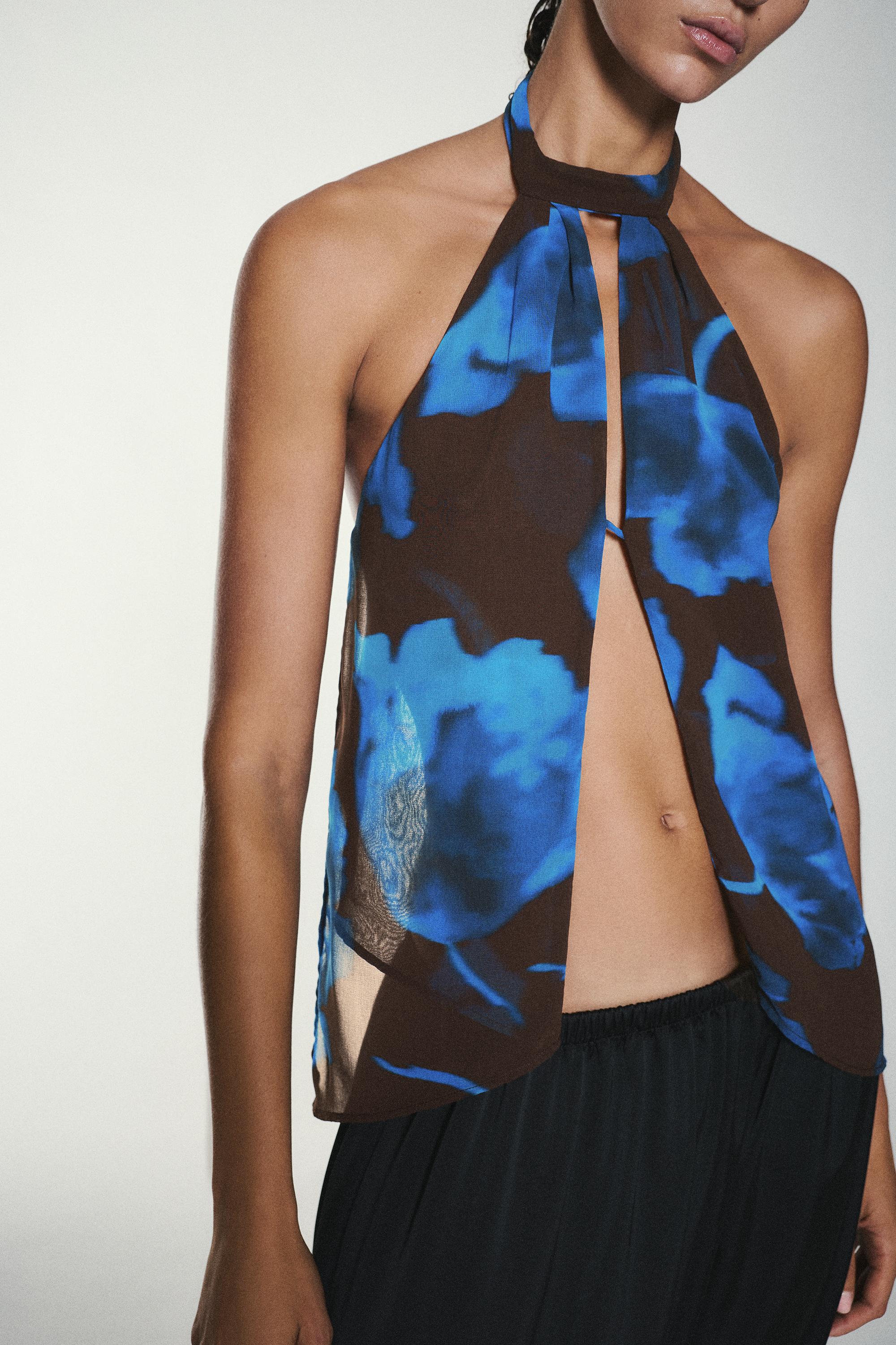 Floral halter top — Brown/Blue