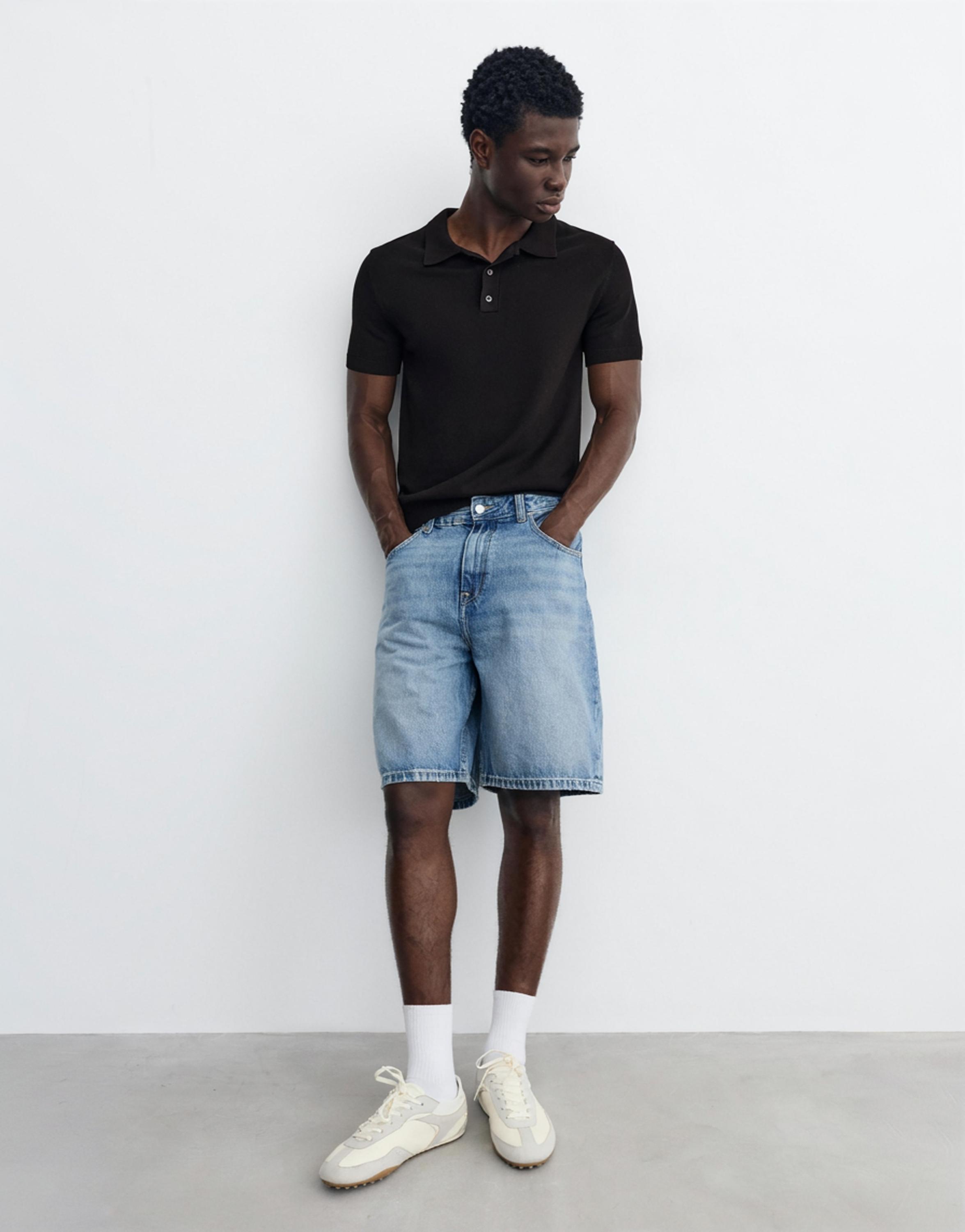 Short sleeve knit polo shirt — Black
