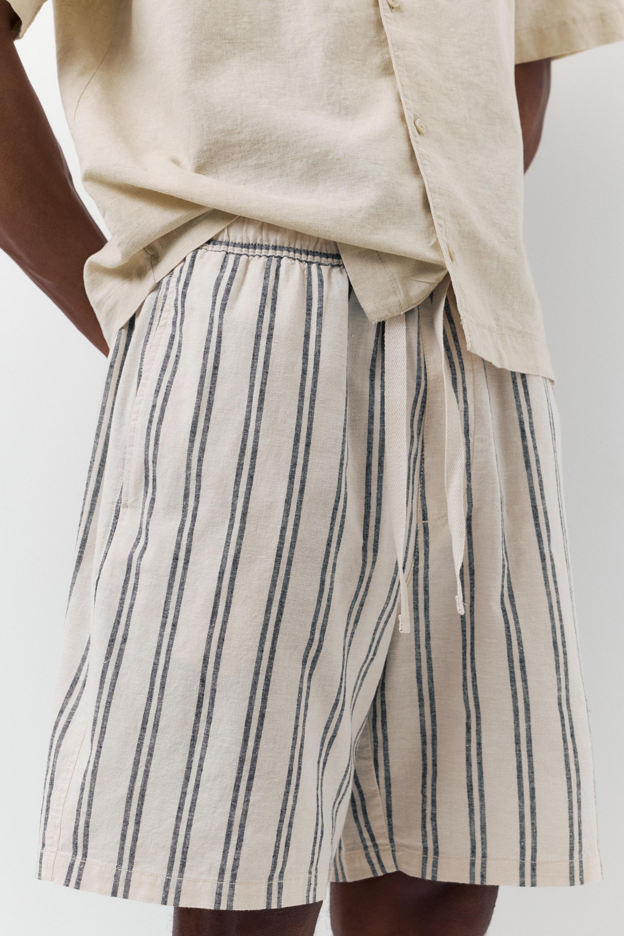 Linen blend jogger Bermuda shorts — White/Marble
