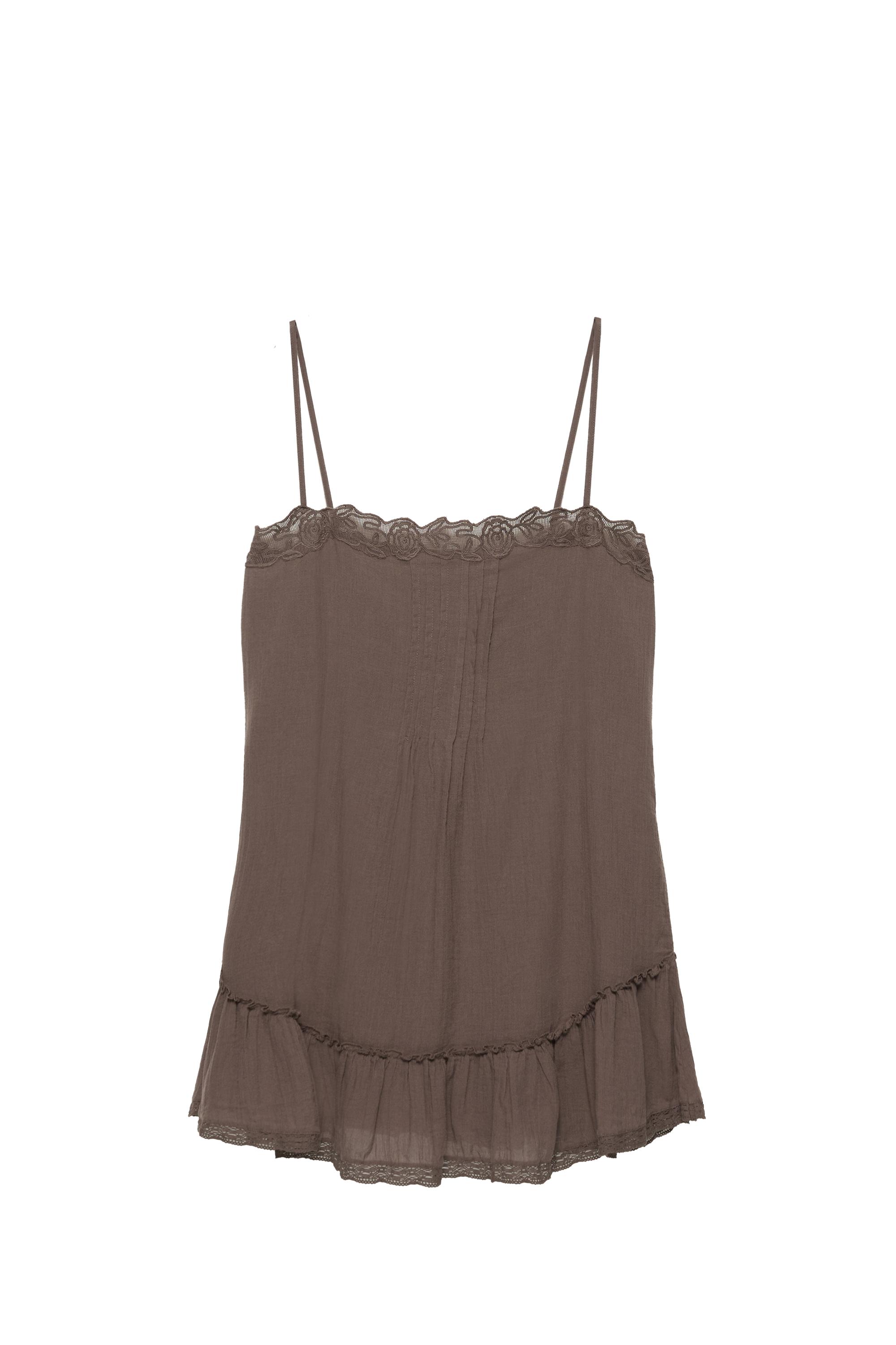 Pull&Bear Fırfırlı, askılı kahverengi elbise görsel 3
