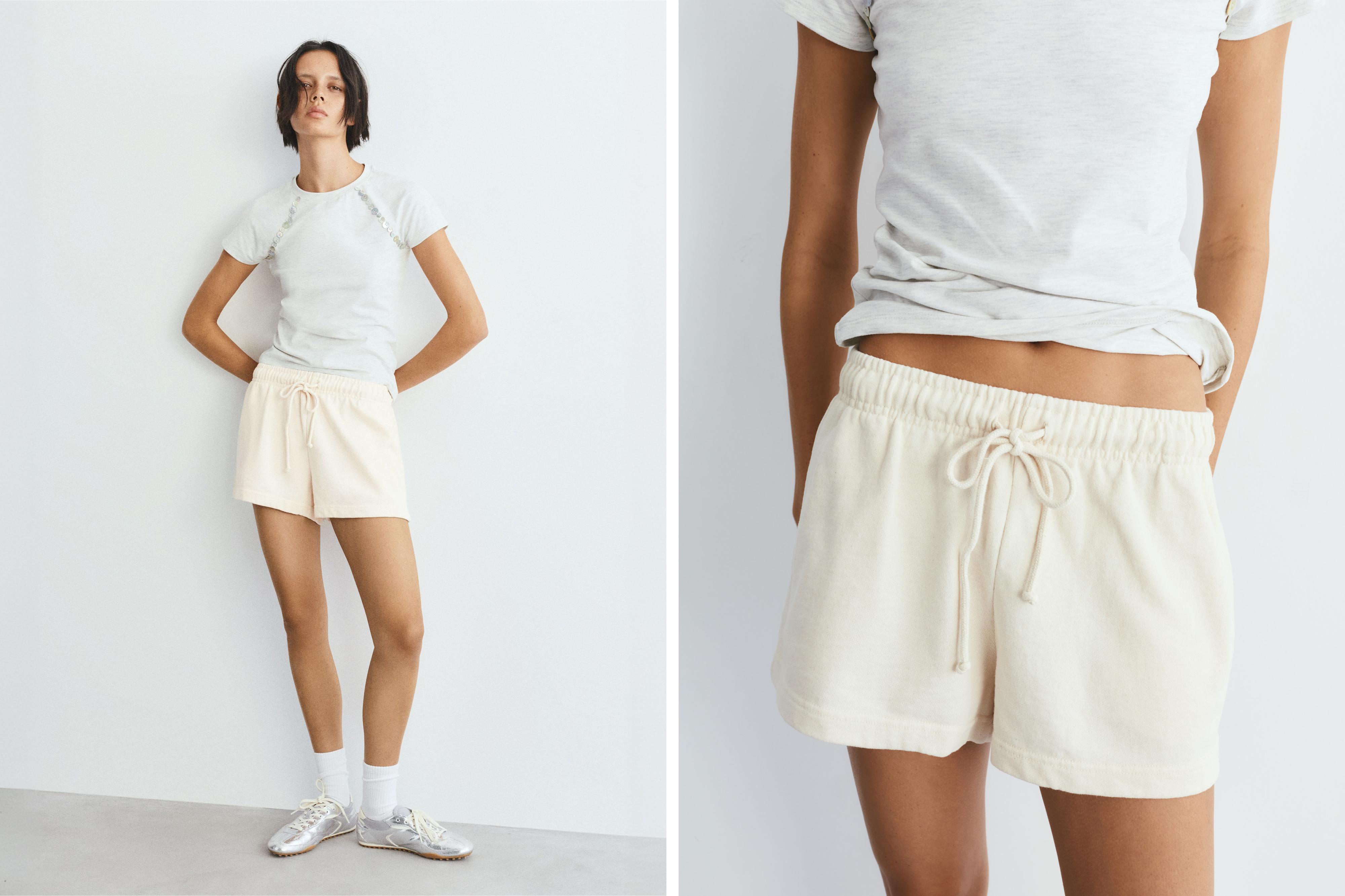 Sports shorts with elastic waist — Ecru