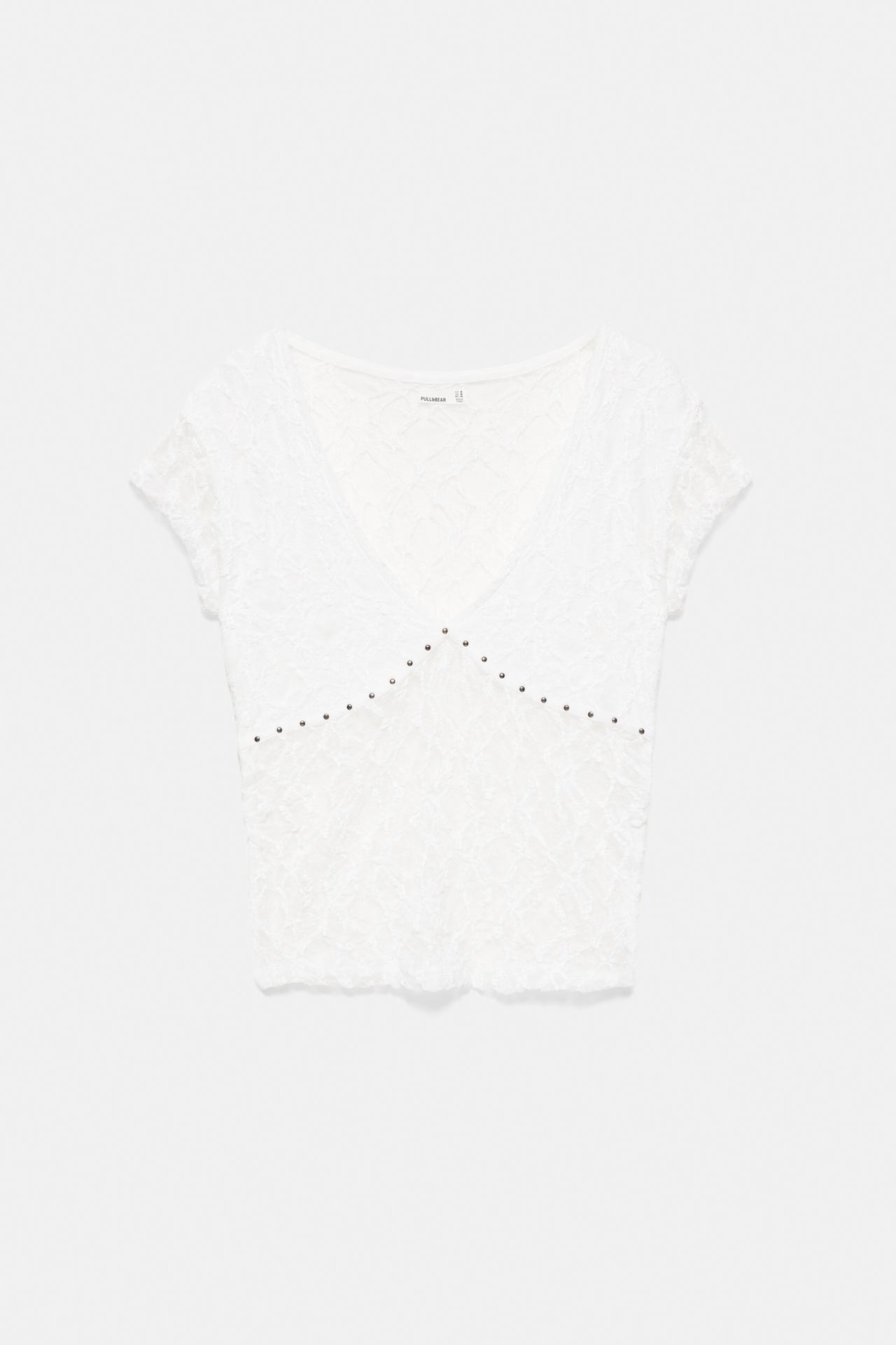 Studded lace T-shirt — White