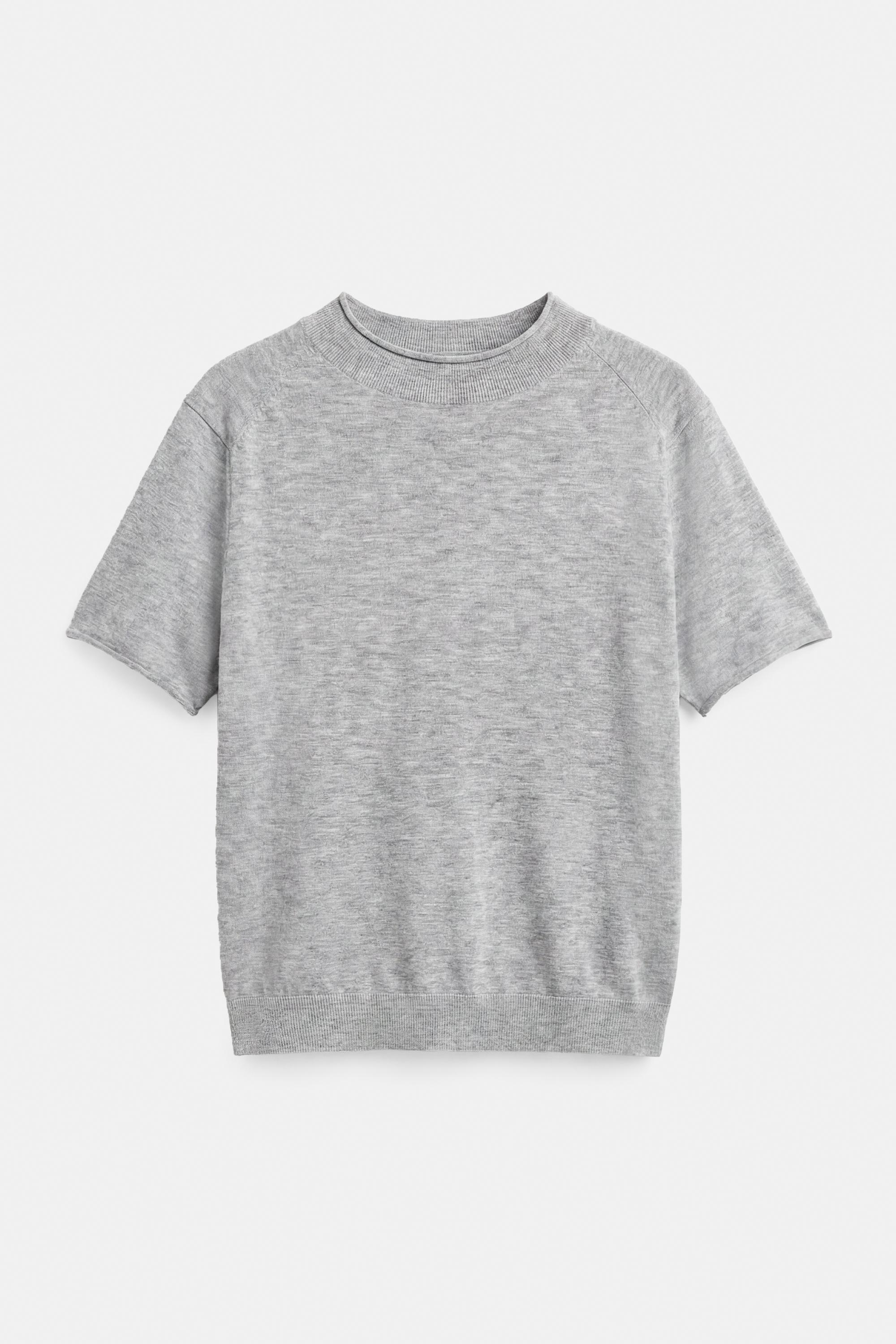Fine knit short sleeve T-shirt — Grey