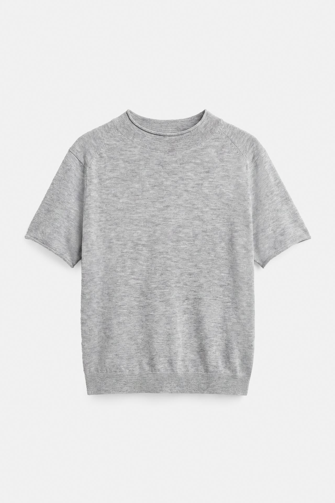 Fine knit short sleeve T-shirt — Grey