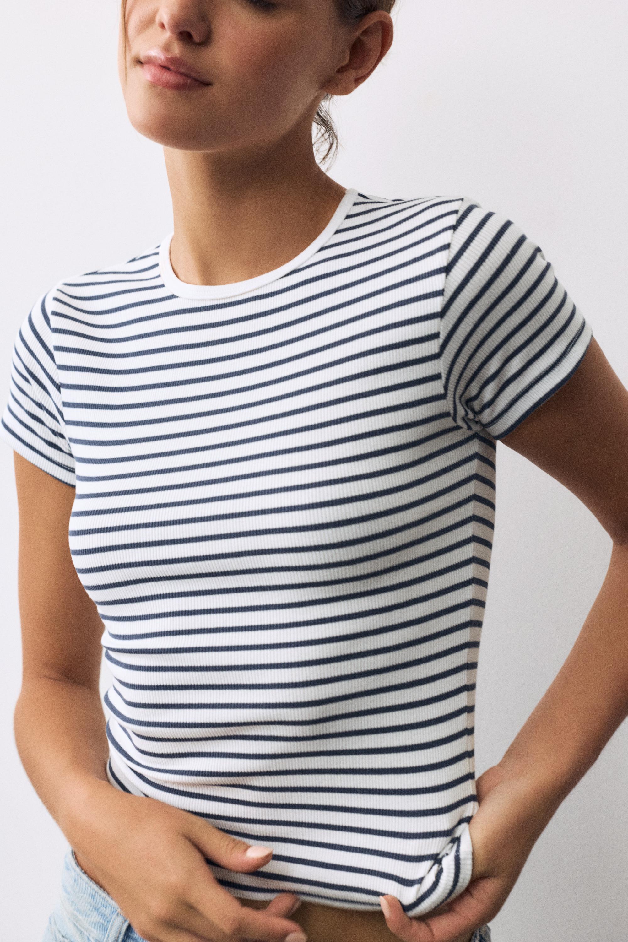 Ribbed short sleeve T-shirt — Striped