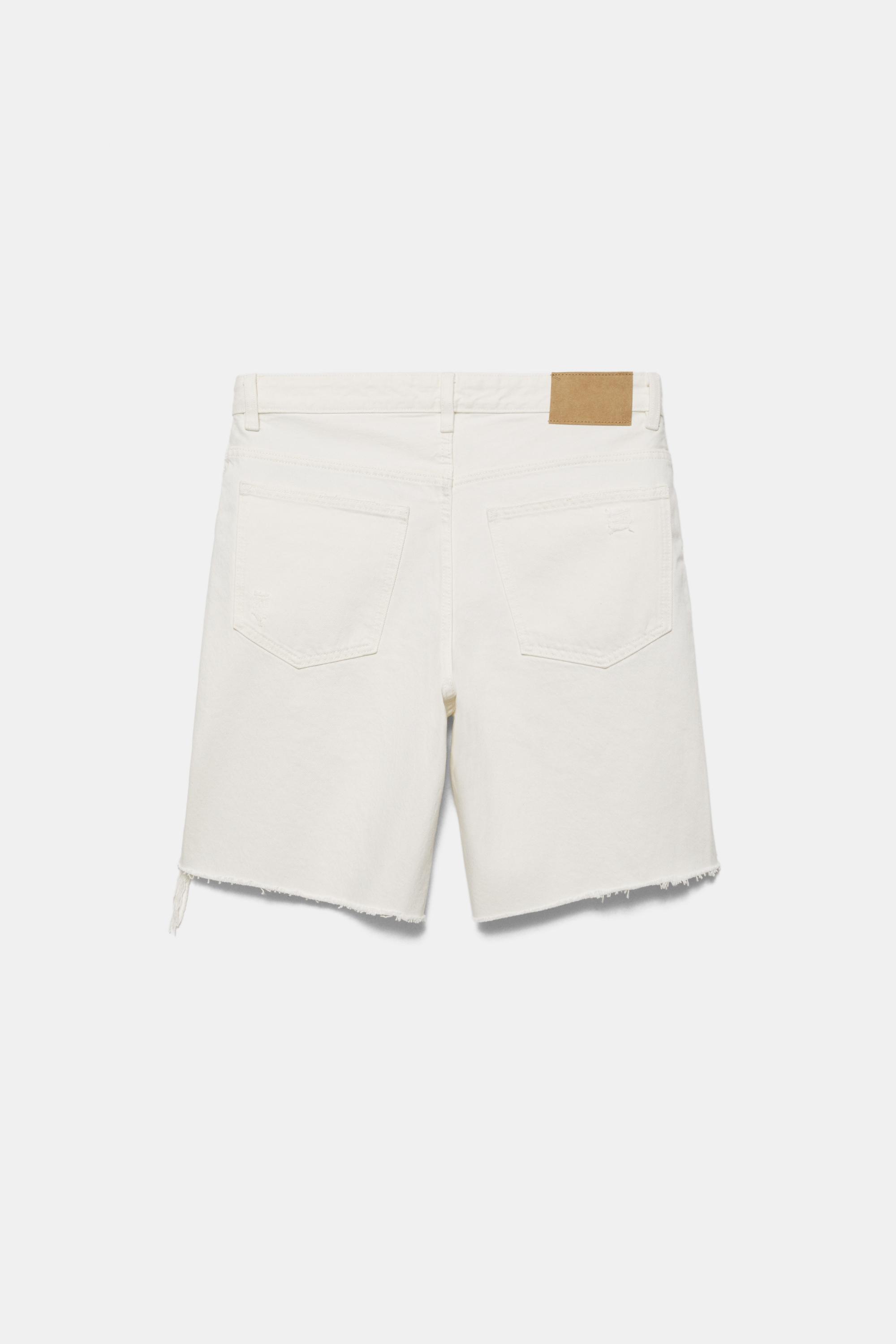 Straight-leg denim Bermuda shorts — Ecru