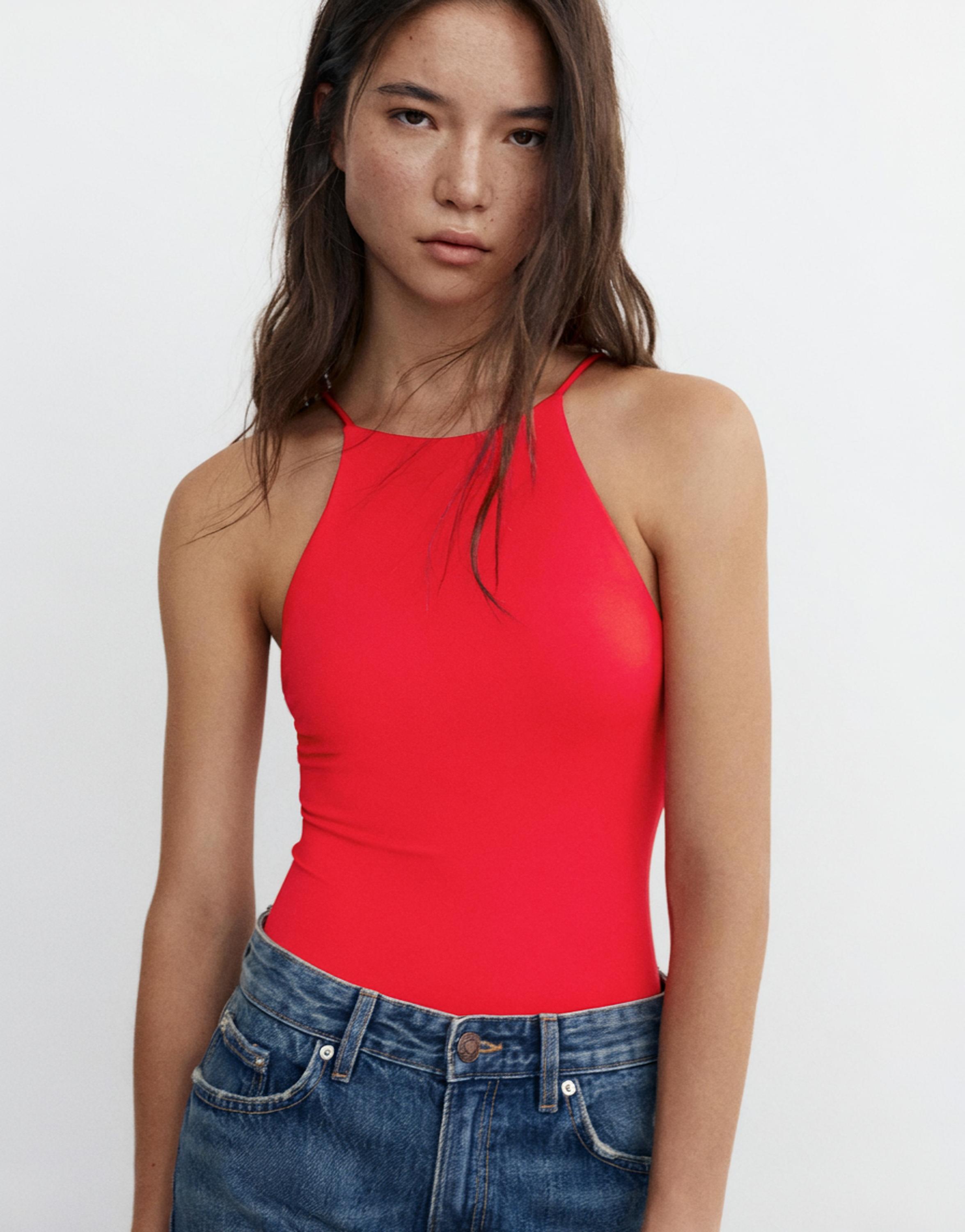 Halter strappy bodysuit — Red