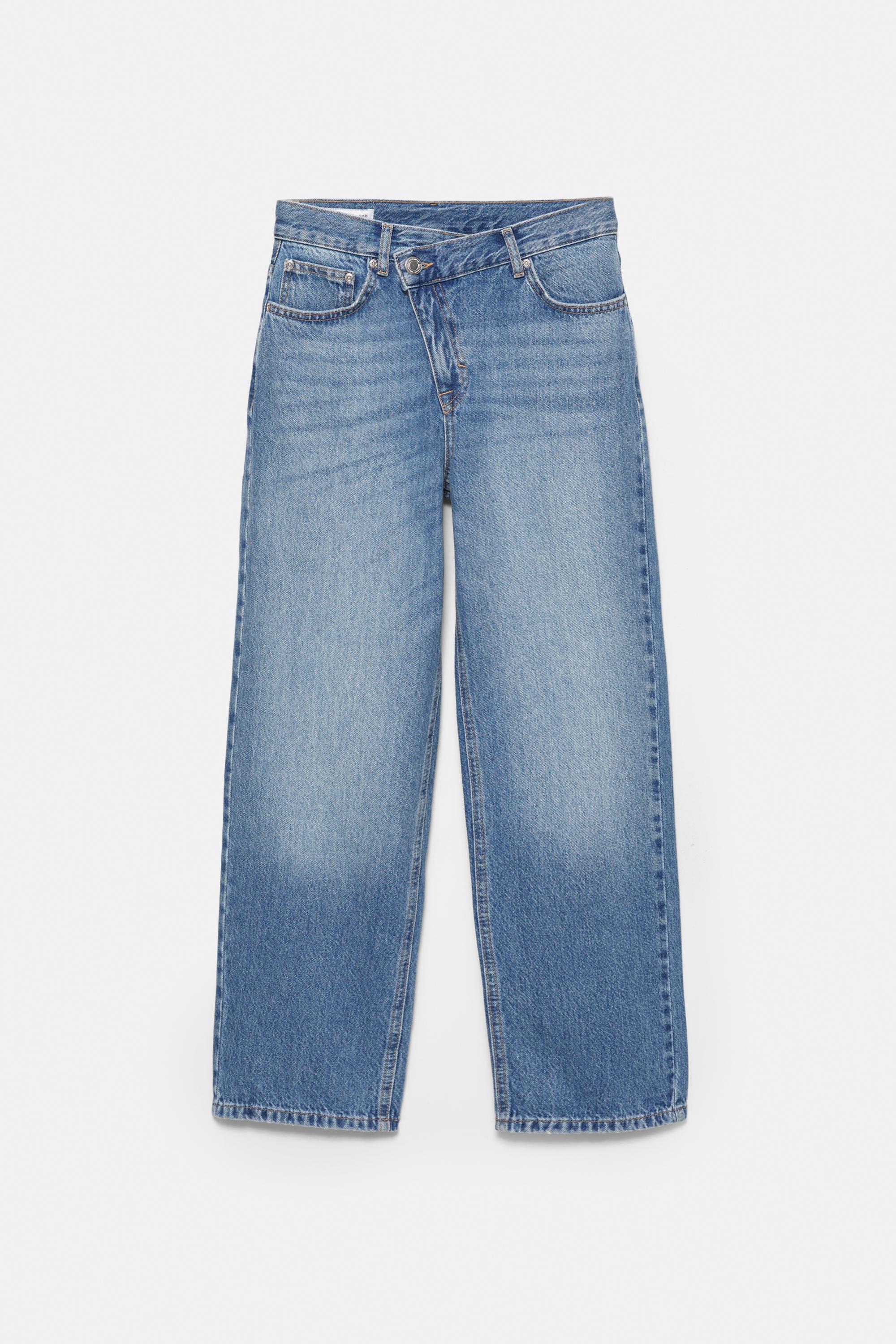 Straight-leg jeans with crossover waistband — Medium blue