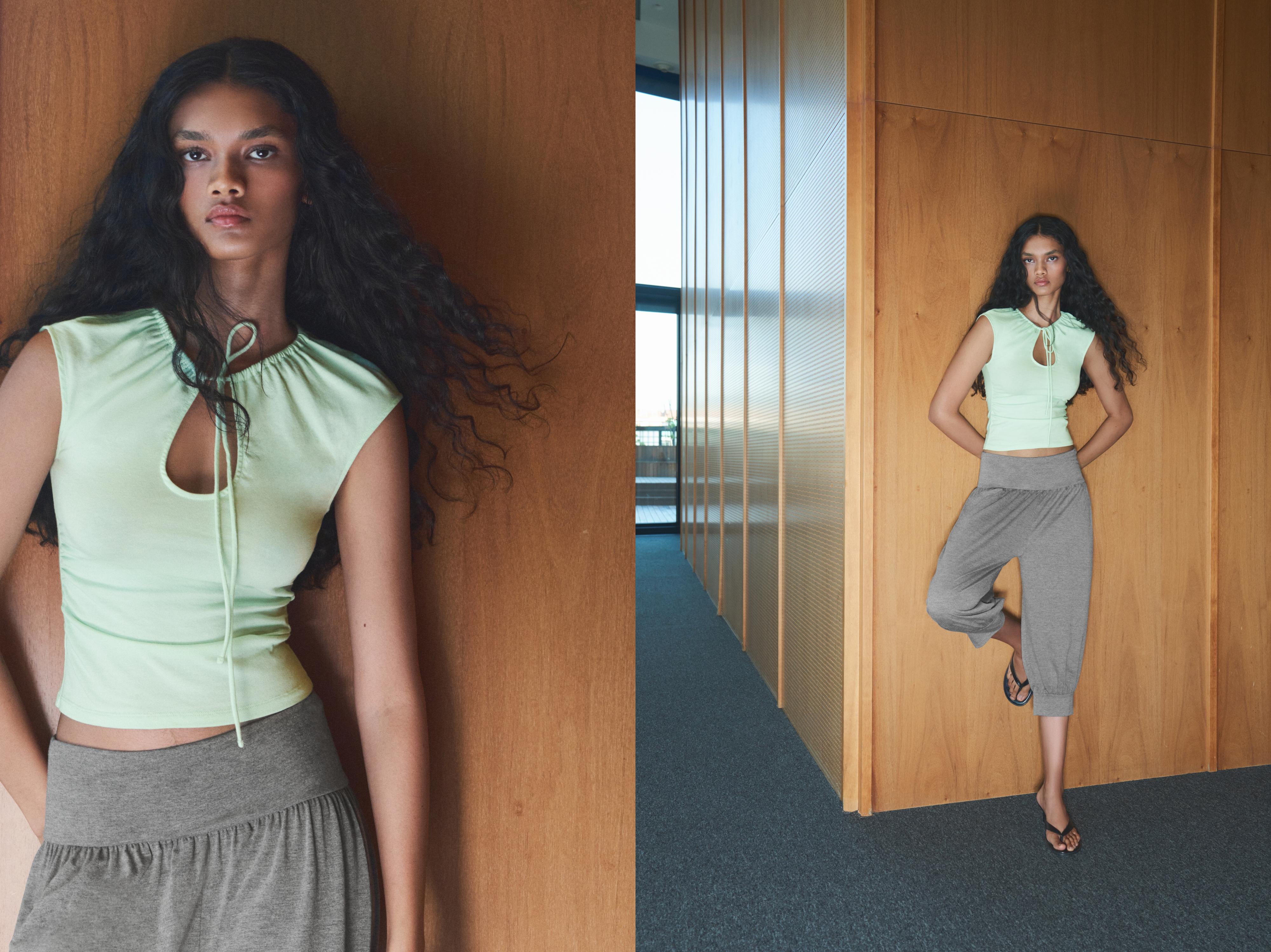 Tie-neck top — Pale green