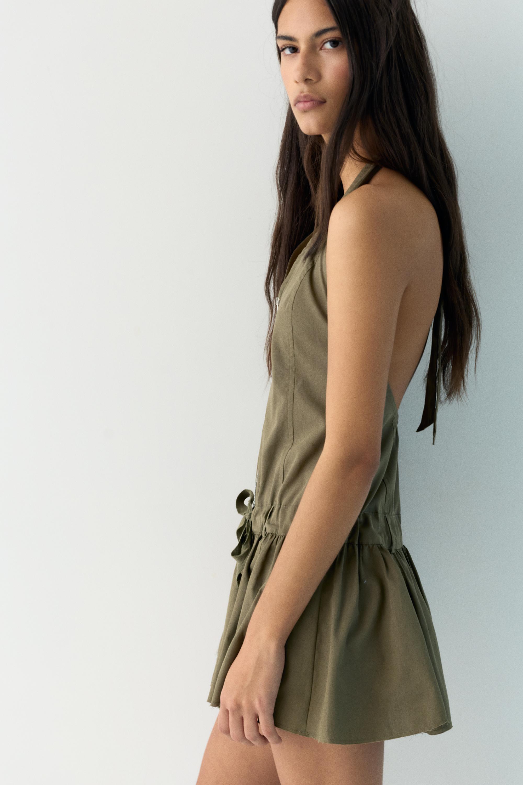 Short halter dress with zip — Khaki