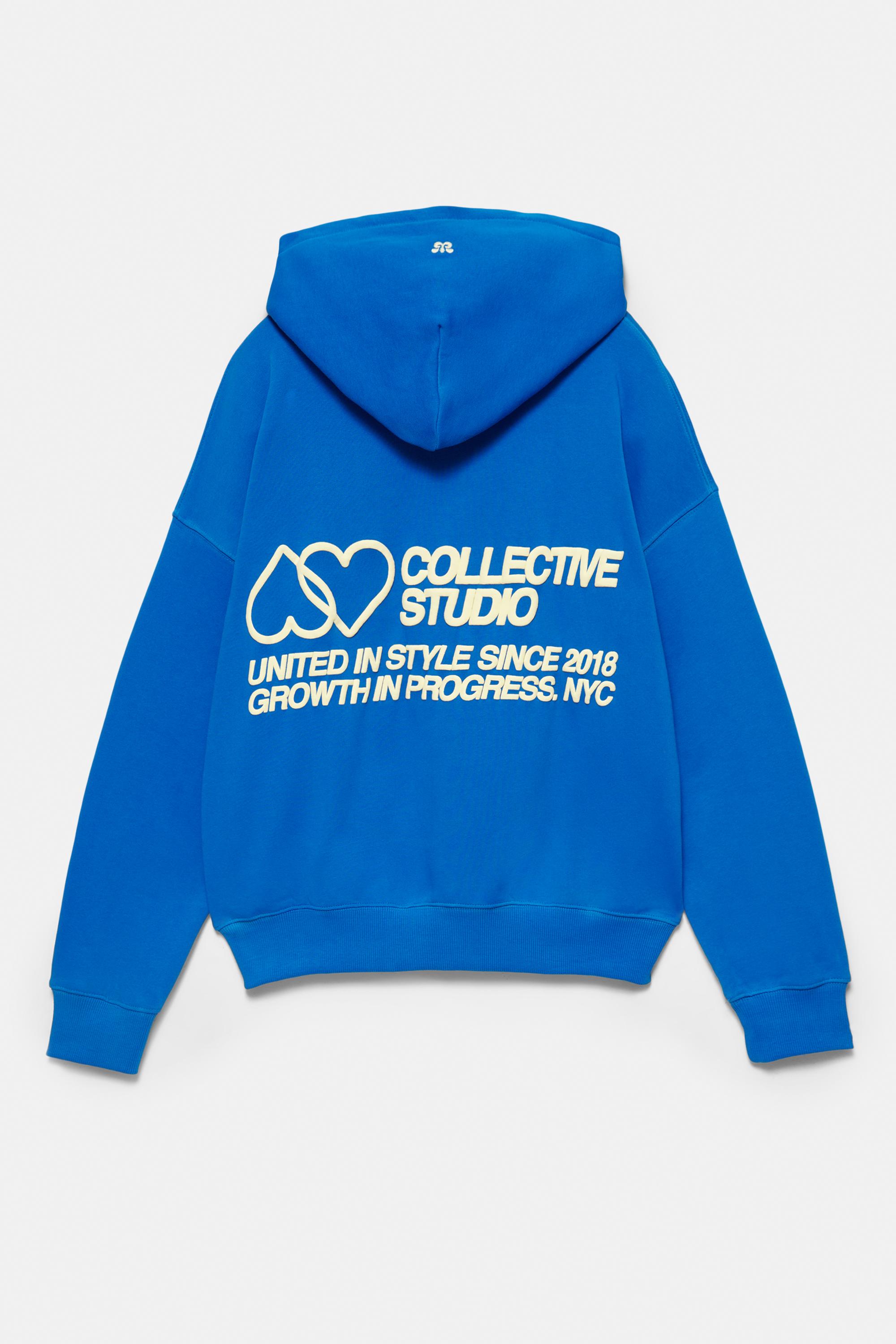 Mavi kalp desenli kapüşonlu sweatshirt - Görsel 3