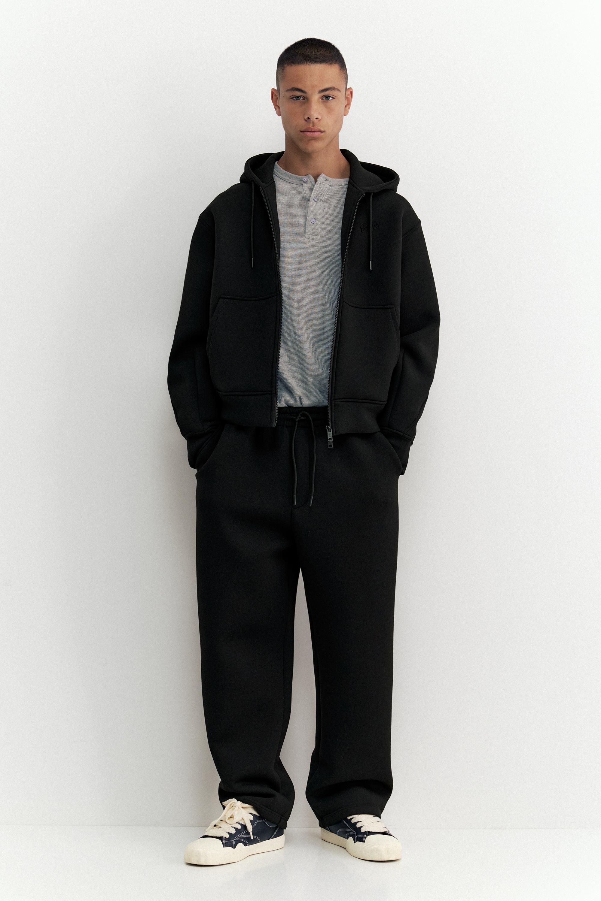 Neoprene-effect baggy trousers — Black