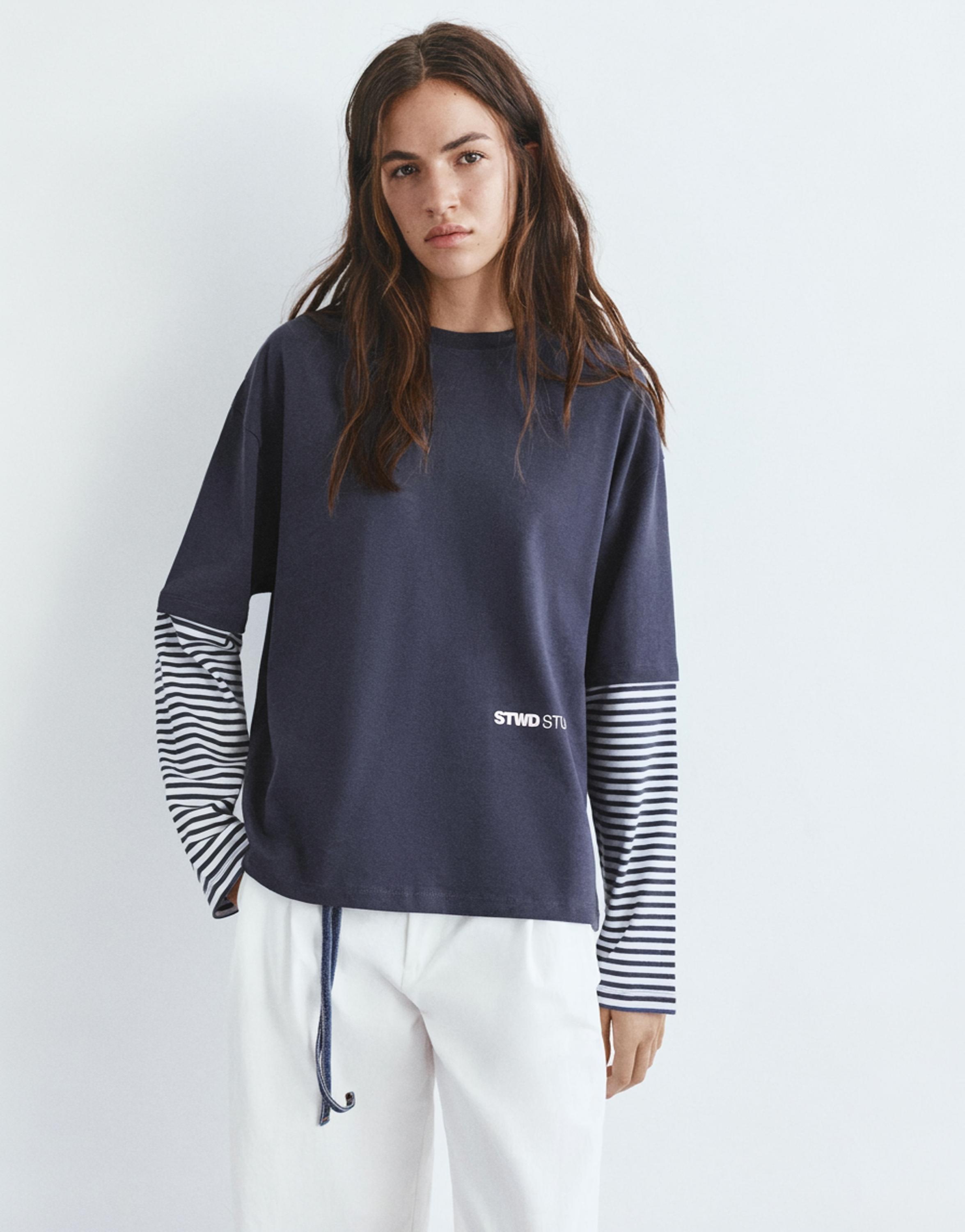 Çift kollu çizgili t-shirt - Görsel 6