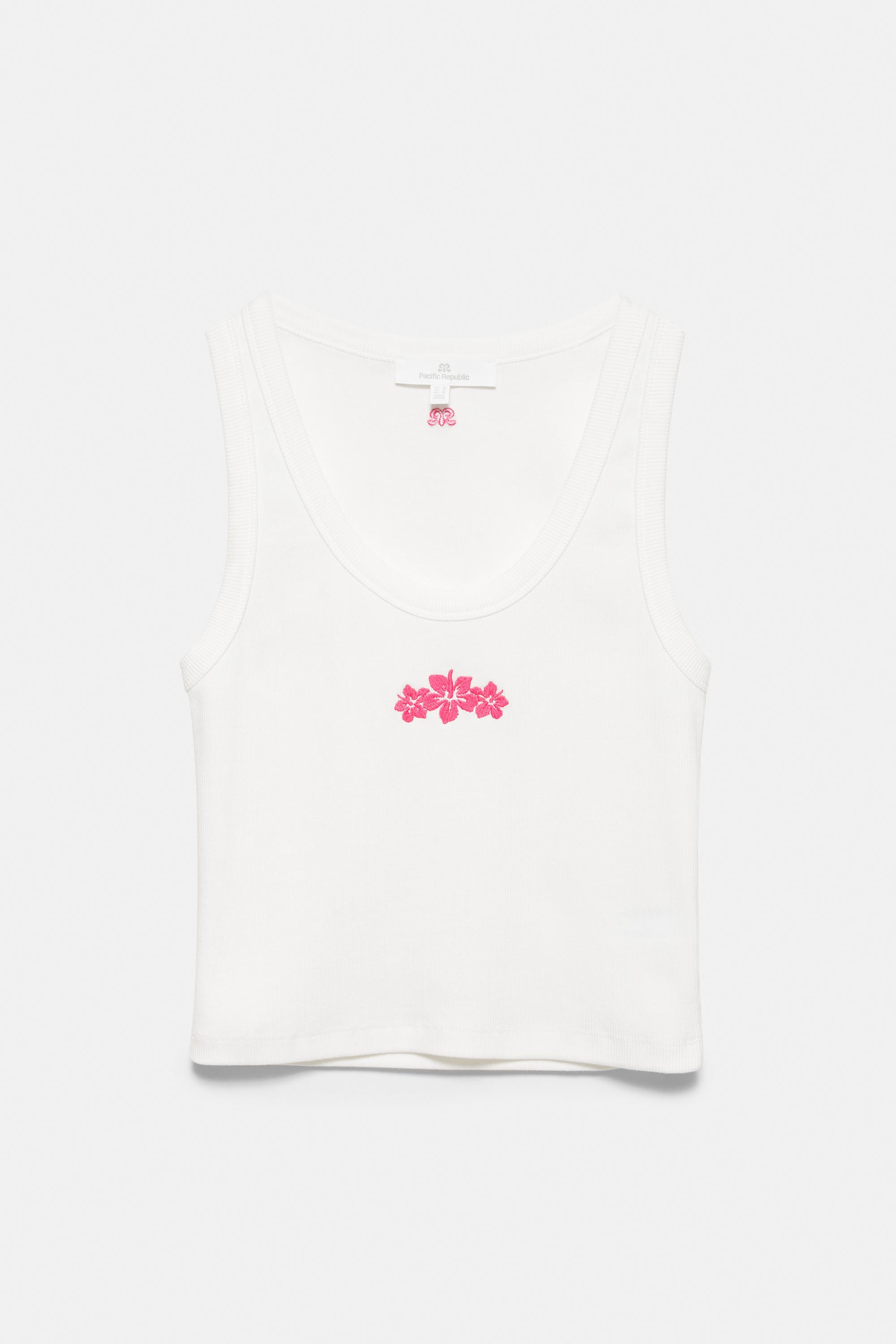 Floral embroidered tank top — Ice