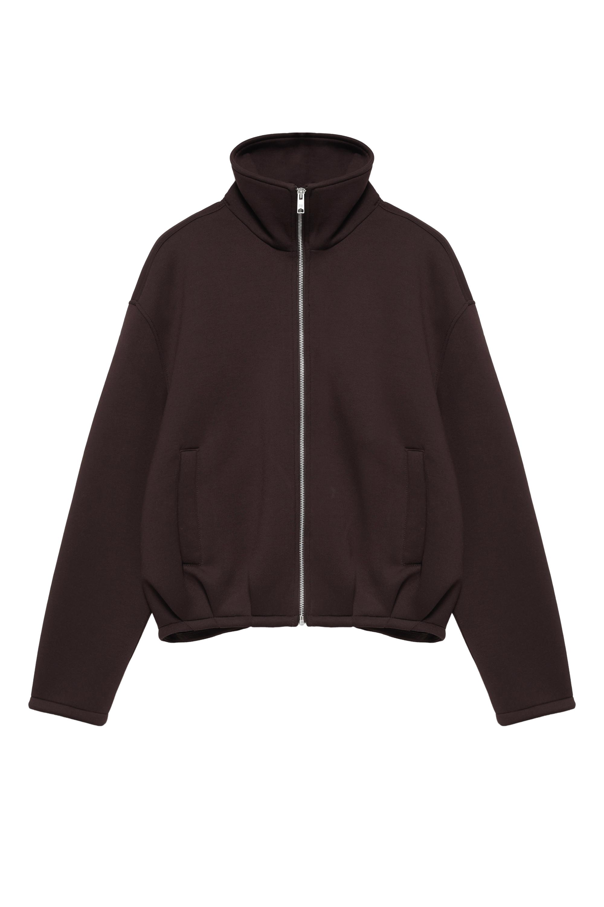 Pull&Bear Fermuarlı sentetik kauçuk kumaş görünümlü ceket görsel 3