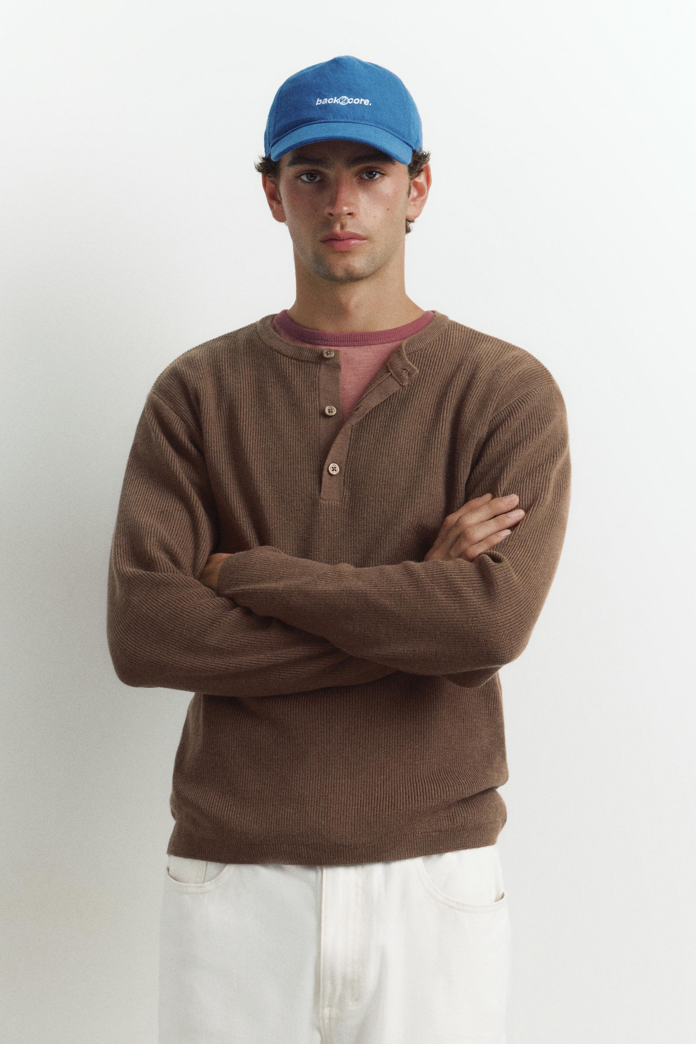 Henley neck jumper — Chocolate