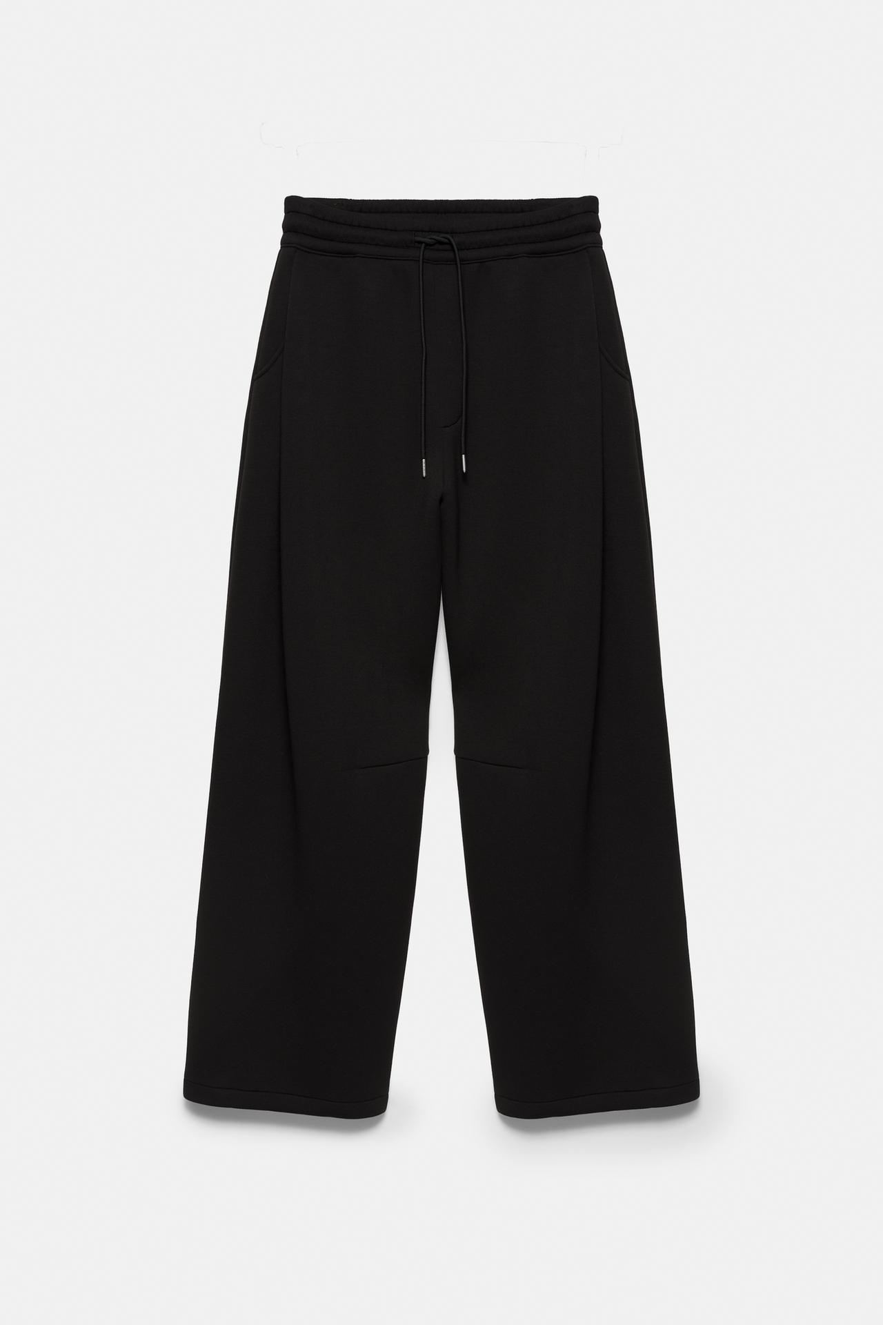Neoprene-effect darted trousers — Black
