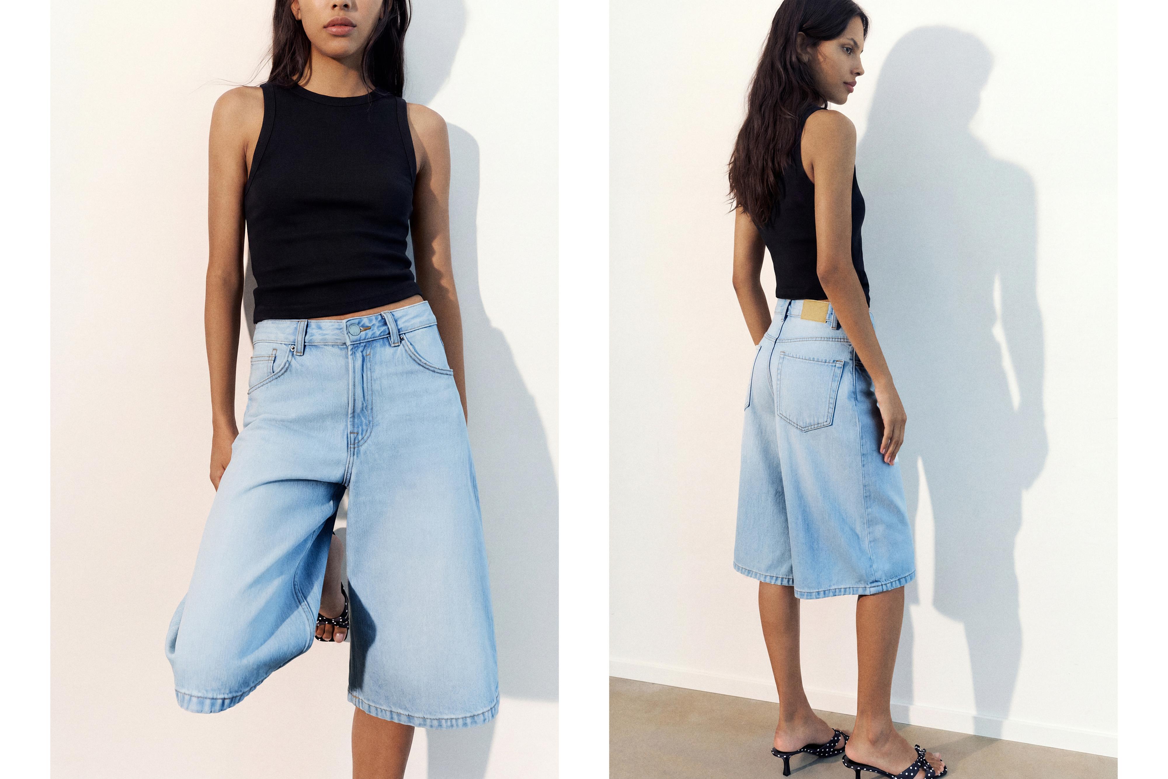 Low-rise denim jorts — Pale blue