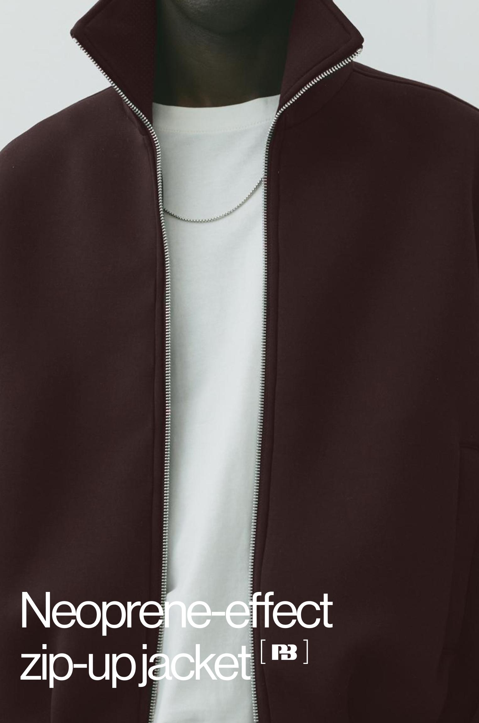 Neoprene-effect zip-up jacket — Brown