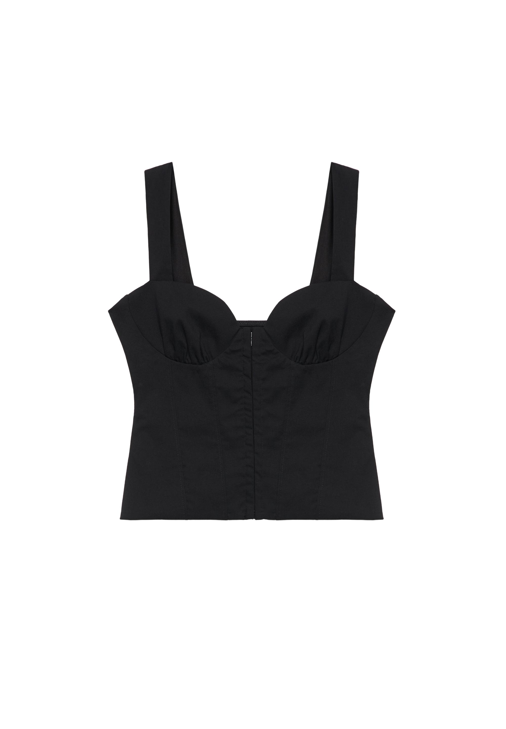 Strappy corsetry-inspired top — Black
