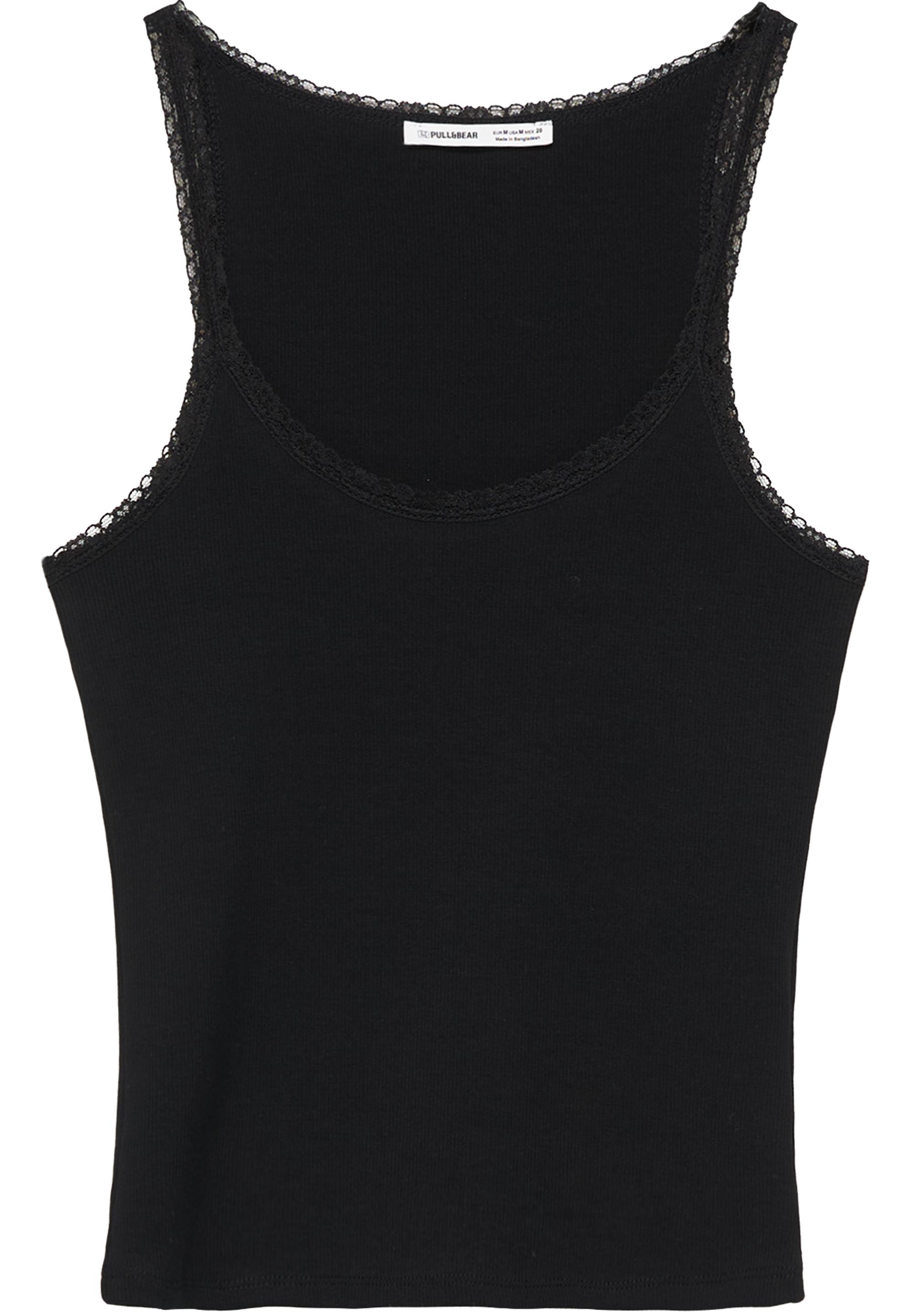 Lace-trim tank top — Black